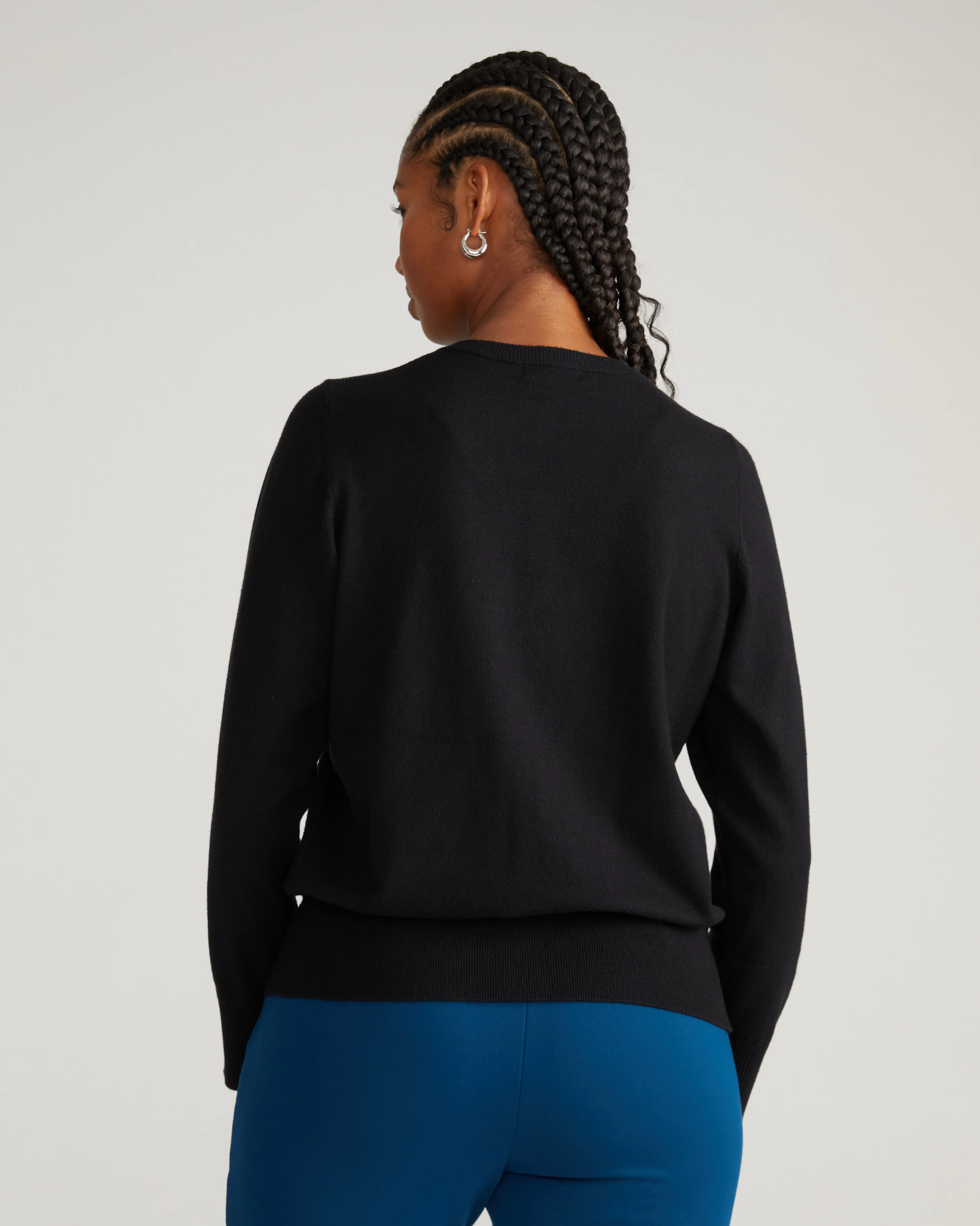 Savvy Fine Knit Crewneck Cardigan - Black - Image 3