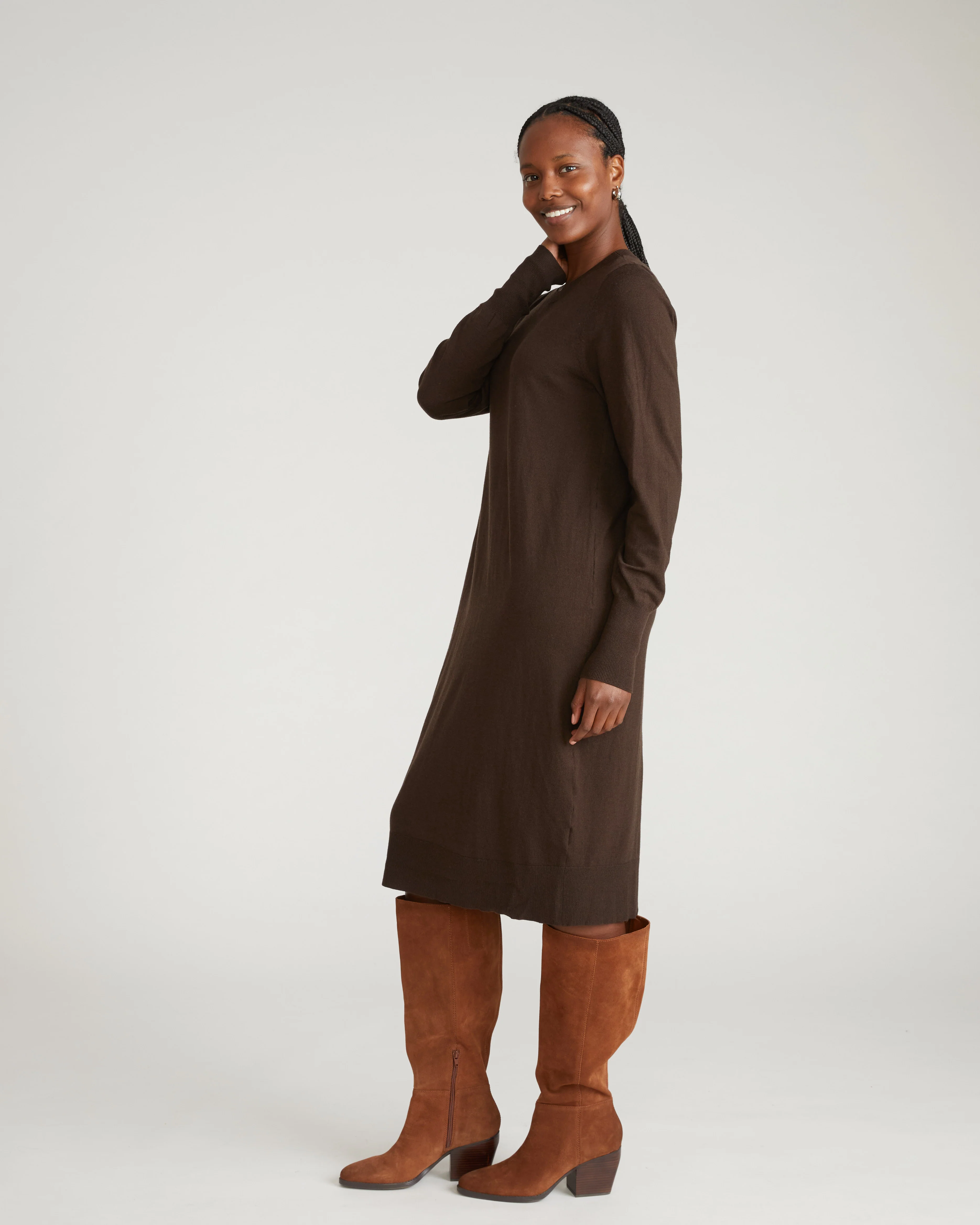 Savvy Fine Knit Everyday Sweater Dress - Espresso - Image 2