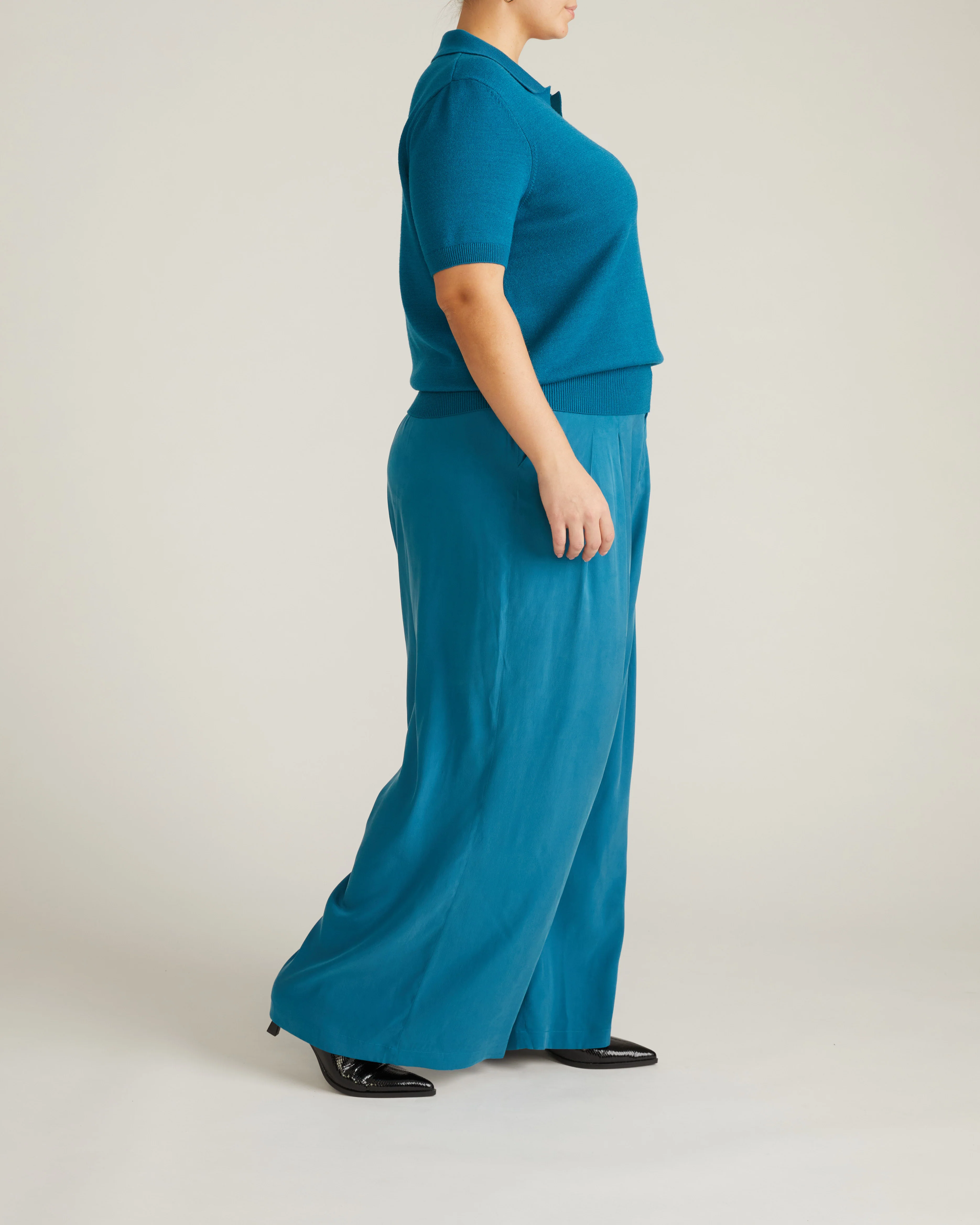 Savvy Fine Knit Short Sleeve Polo Sweater - Blue Beetle - Image 6