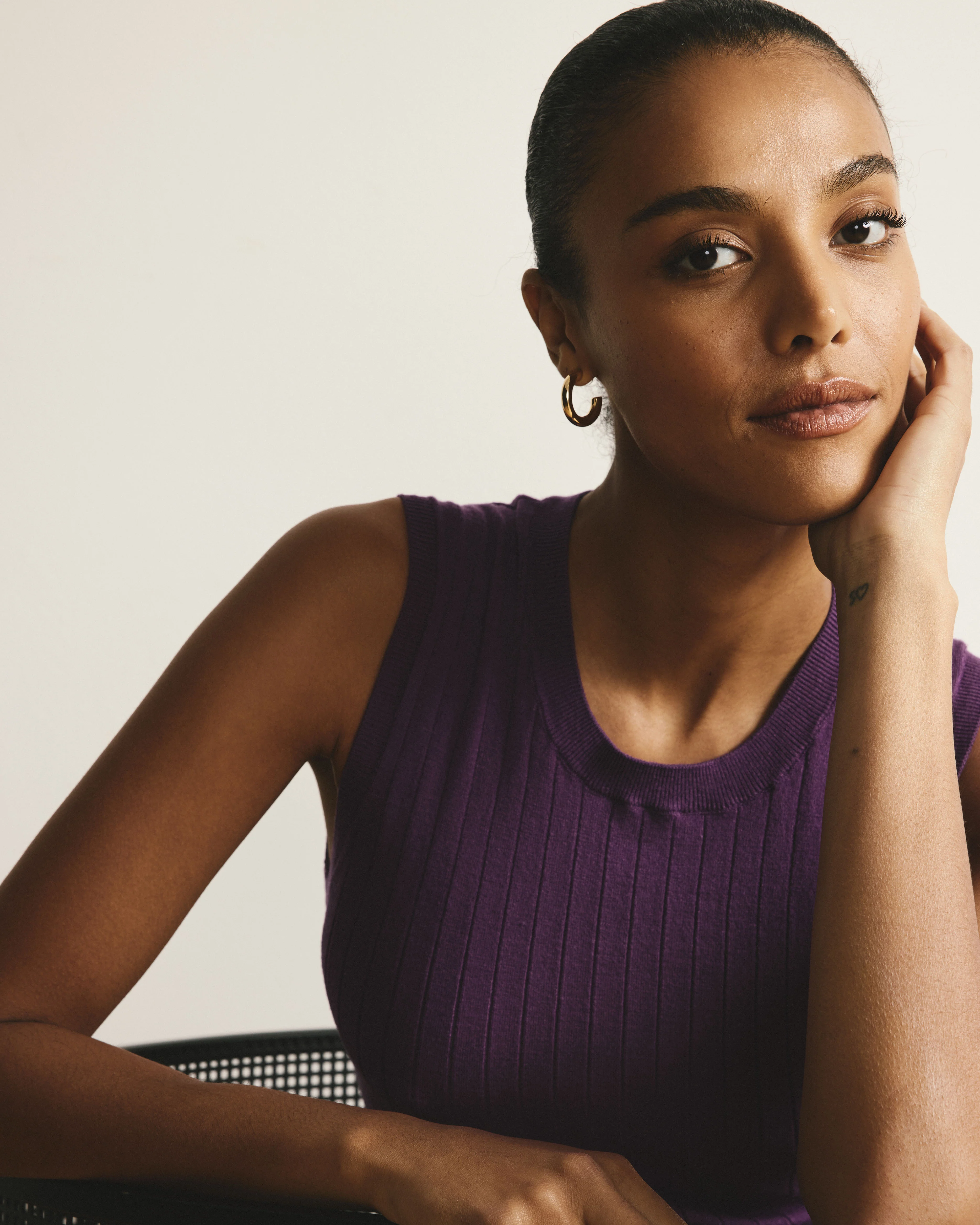 Savvy Fine Knit Sweater Shell - Grape - Image 3