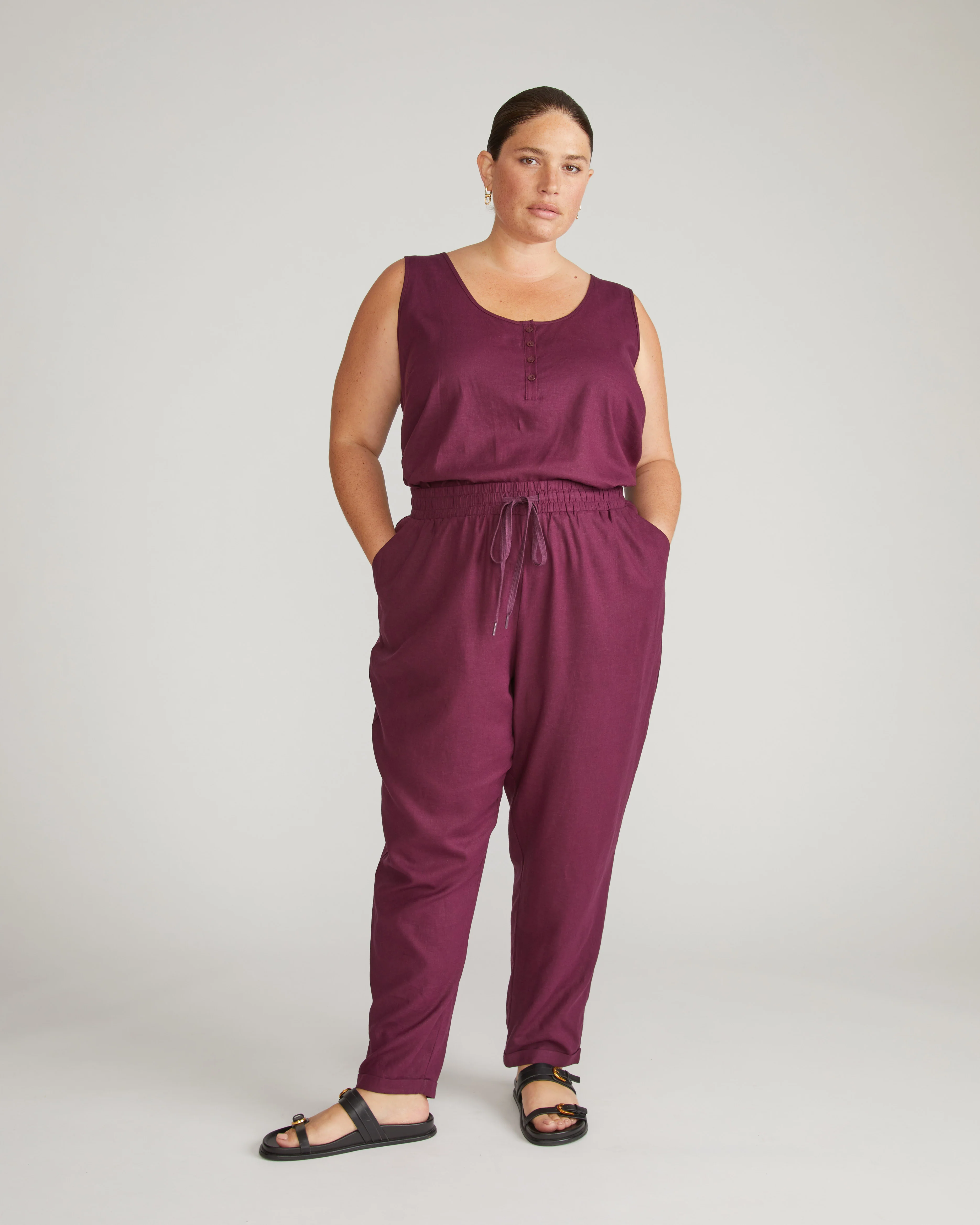 Sayville Linen Drawstring Pant - Acai - Image 5