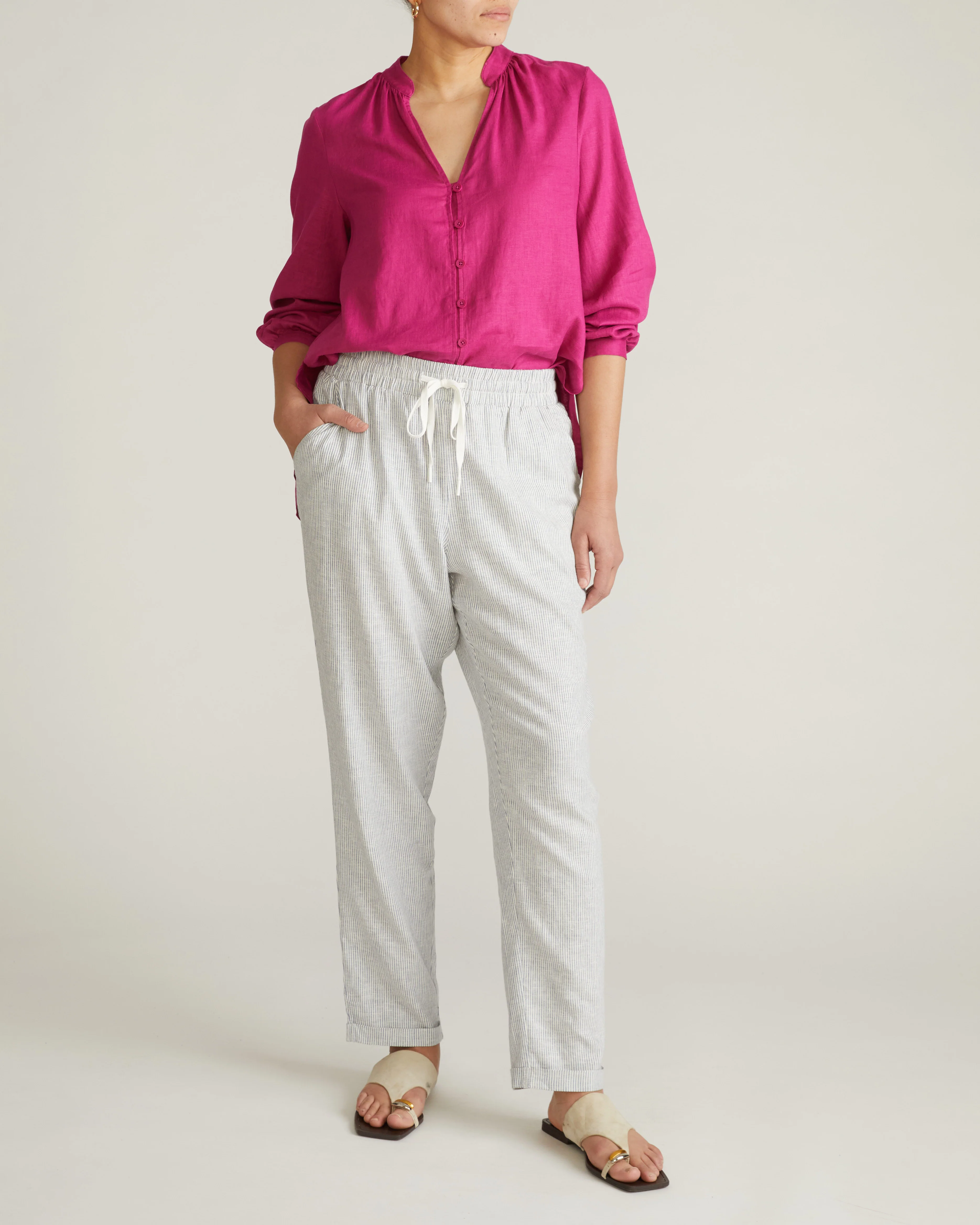 Sayville Linen Drawstring Pant - Beach Stripe - Image 4