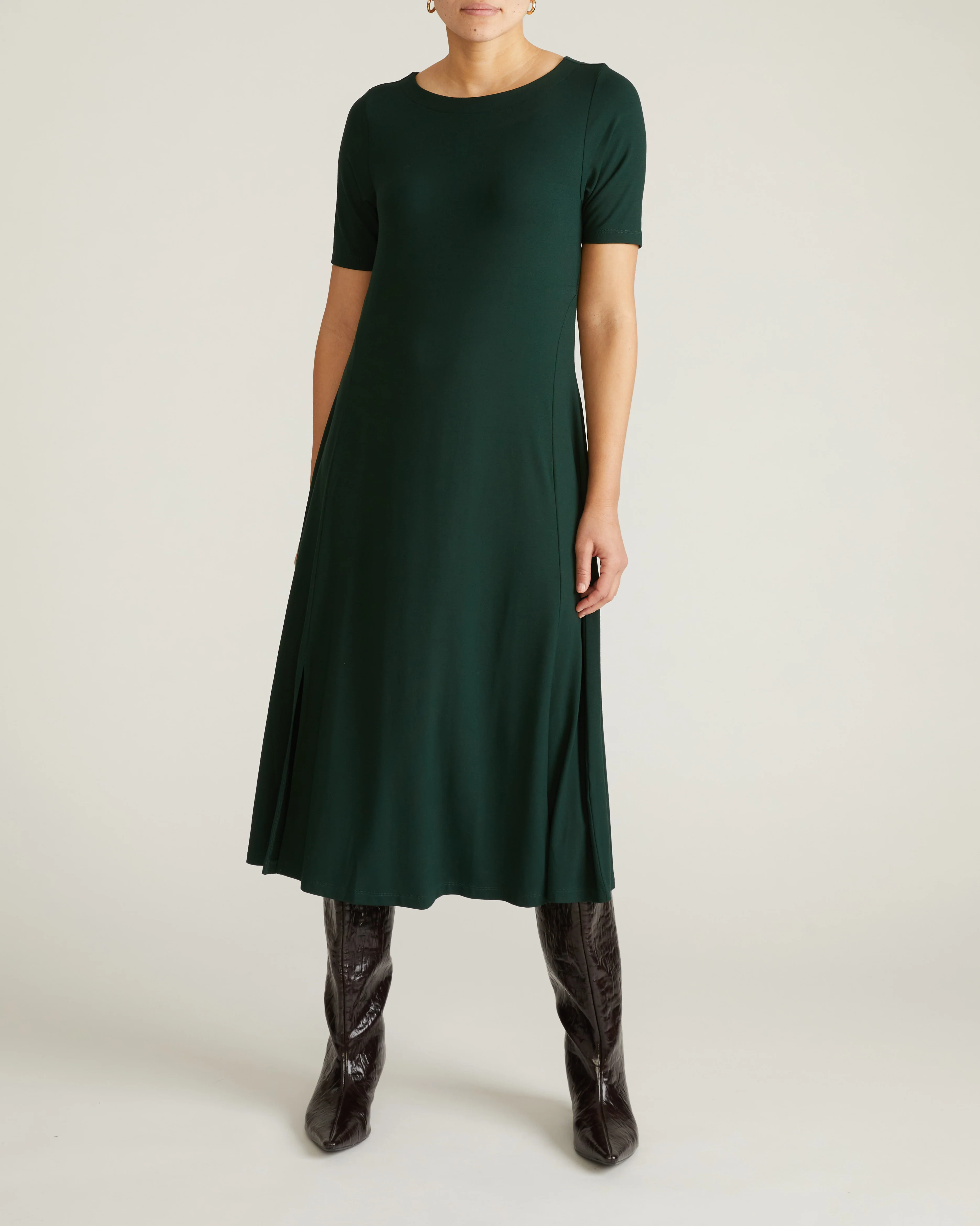 Serena Boatneck Divine Jersey Dress - Forest Green - Image 2