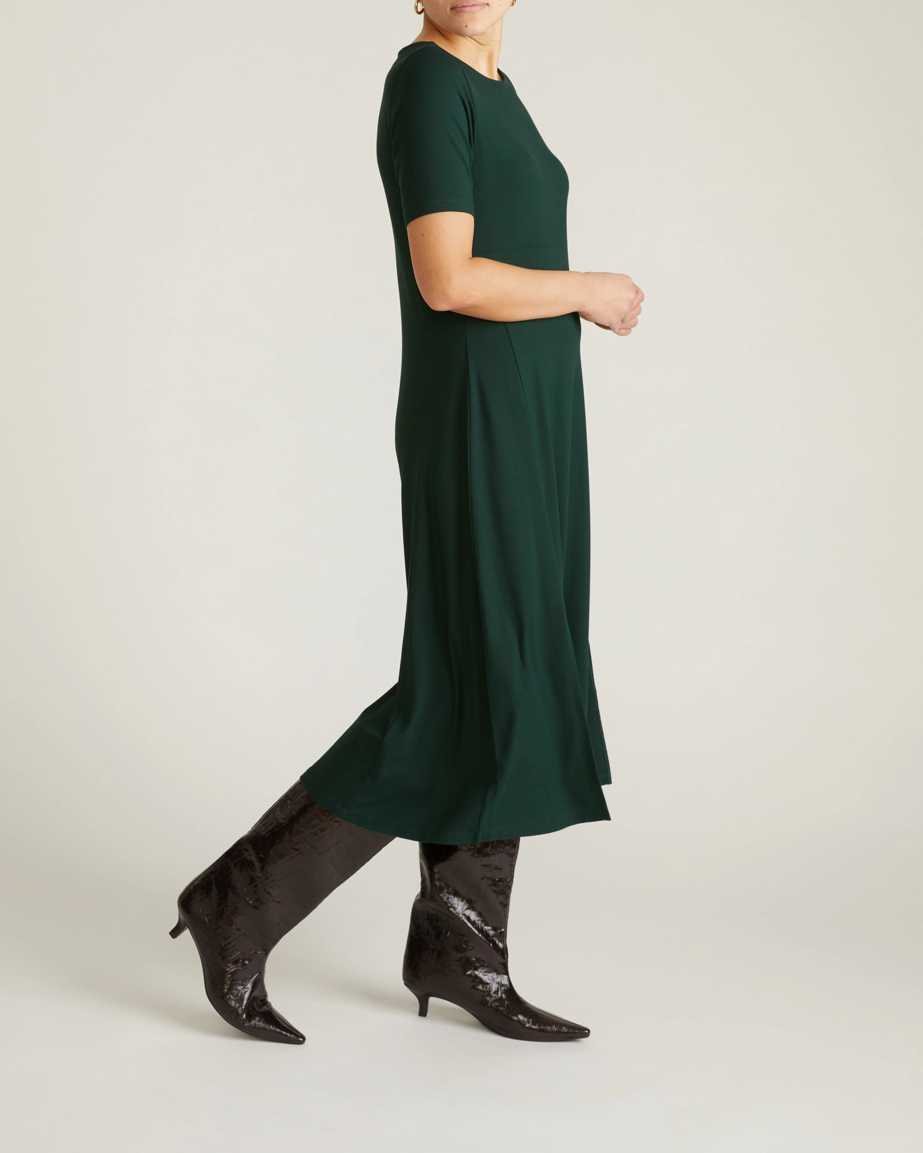 Serena Boatneck Divine Jersey Dress - Forest Green - Image 3