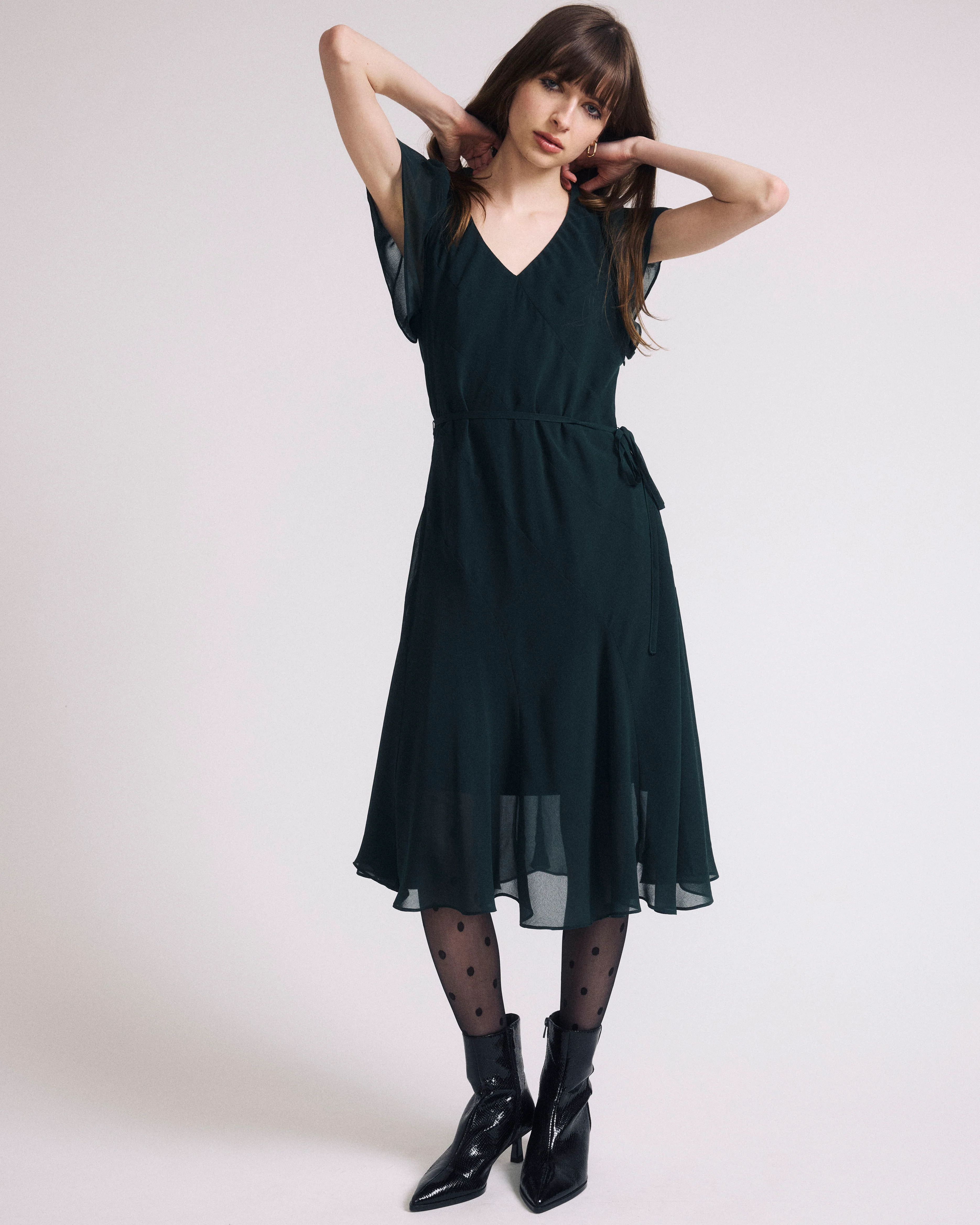 Seville Chiffon Dress - Forest Green - Image 2
