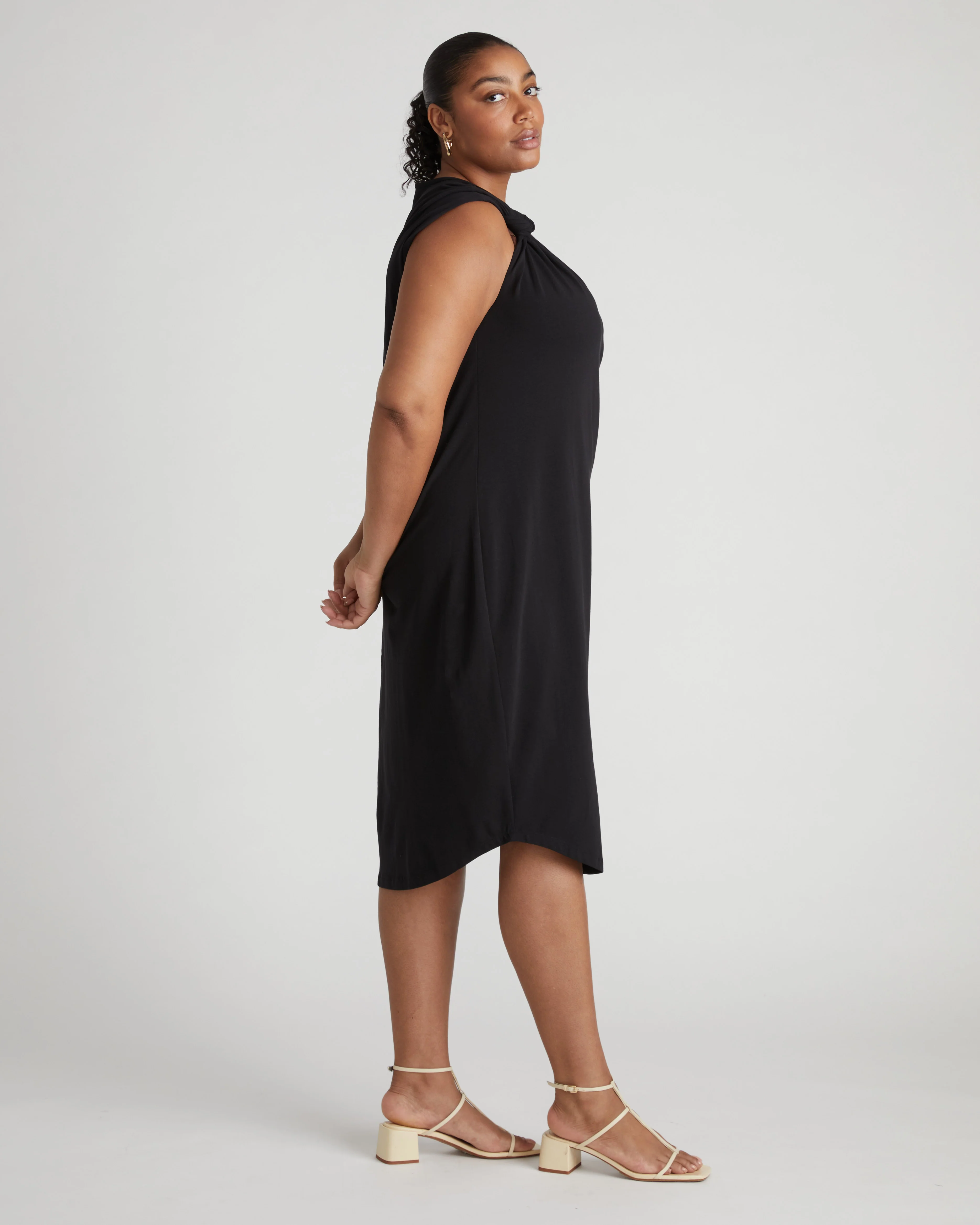 Shoulder Knot Dress - Black - Image 3