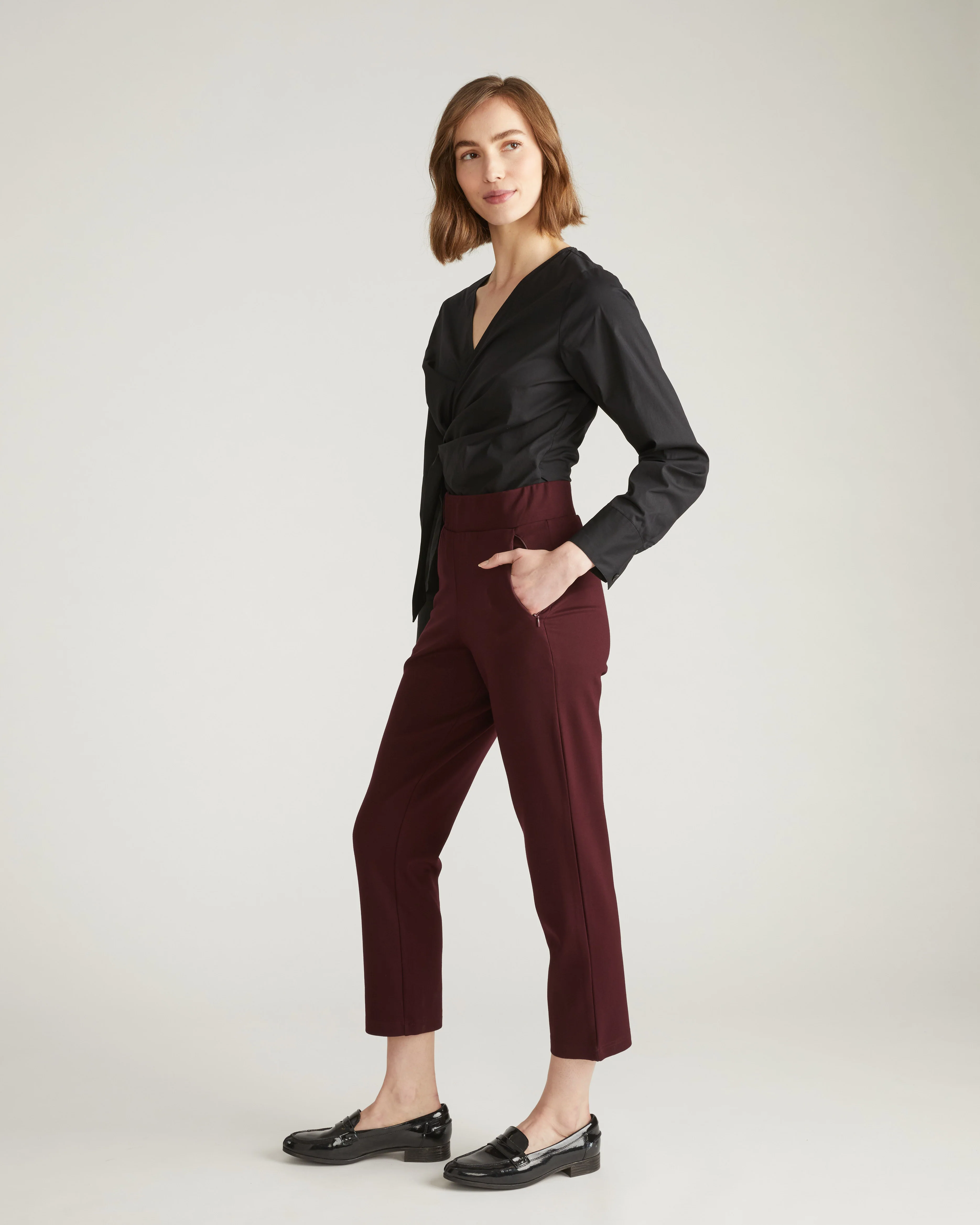 Smart Signature Ponte Pants - Black Cherry - Image 2