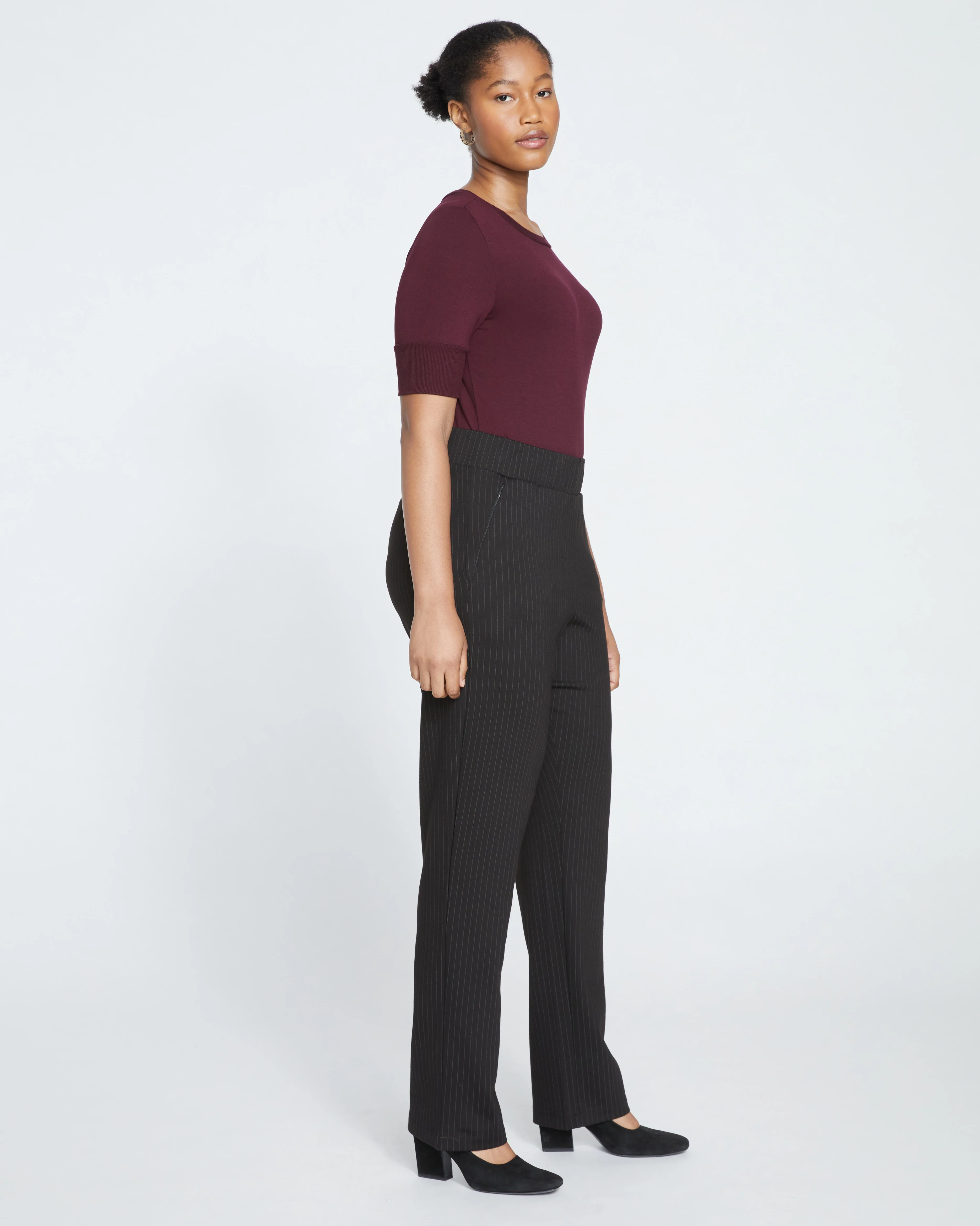 Smart Signature Ponte Pants Long - Slate Pinstripe - Image 3