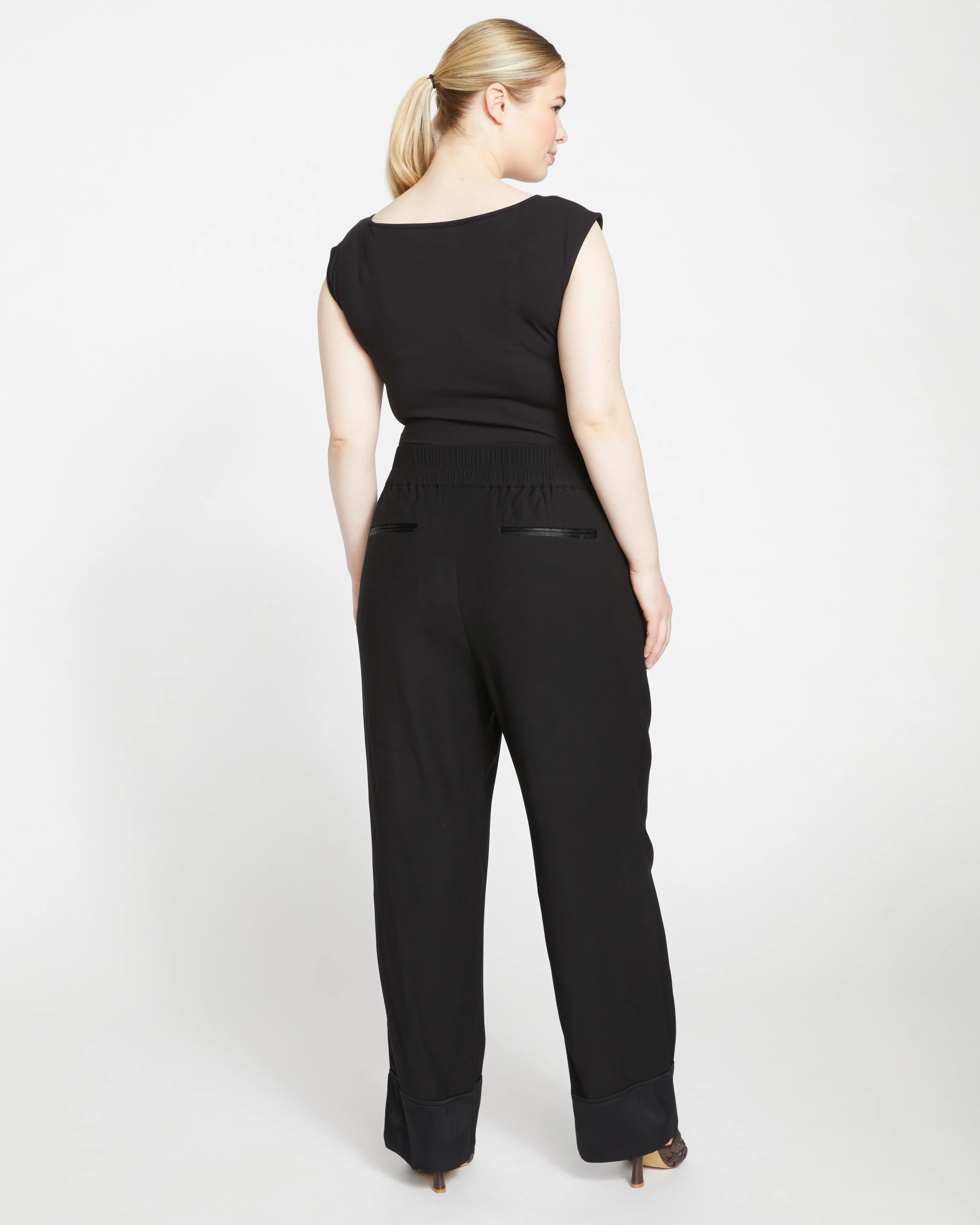 Soiree Double Luxe Pull-On Pants - Black/Black Shine - Image 4