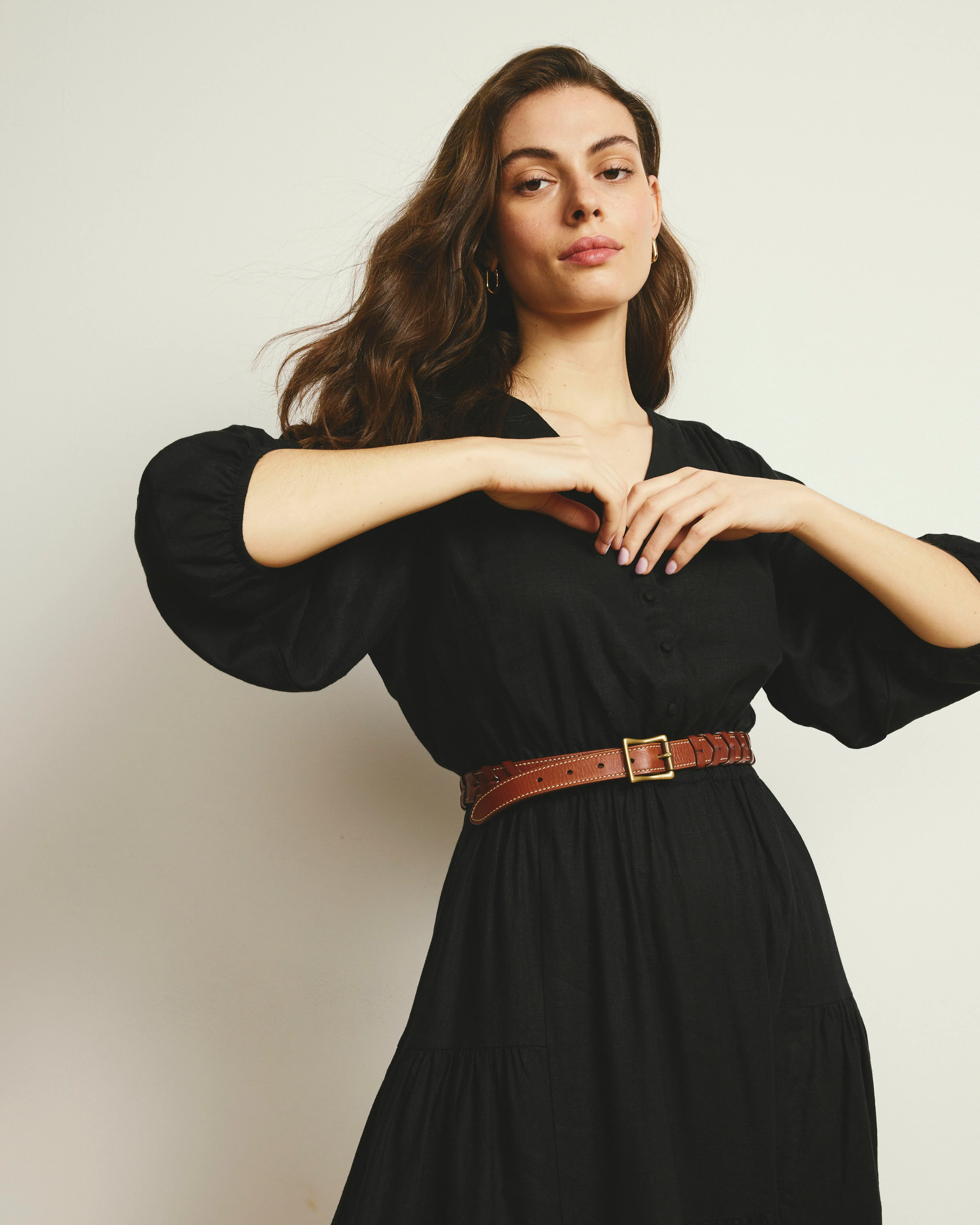 Sorrento Linen Midi Dress - Black - Image 2