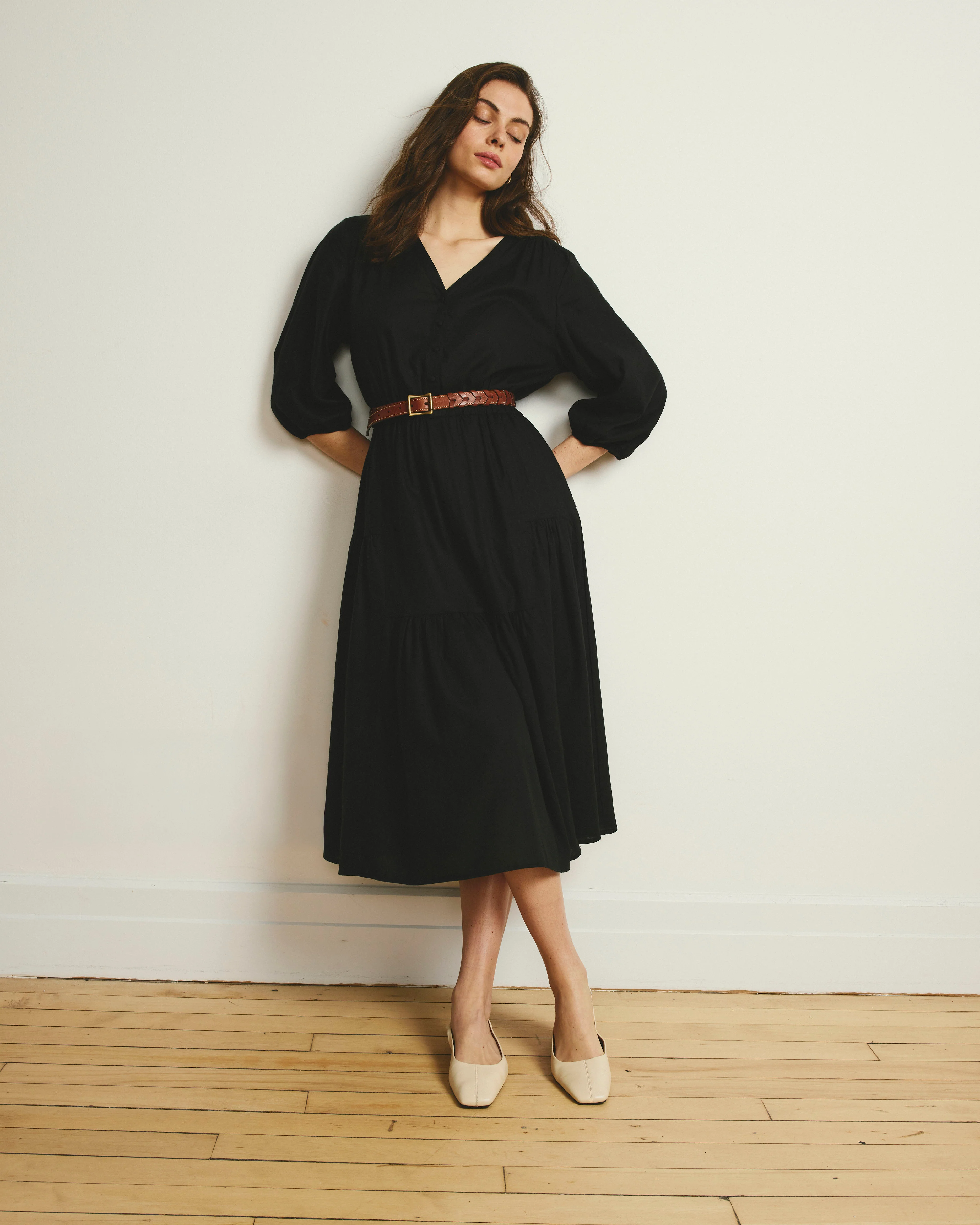 Sorrento Linen Midi Dress - Black - Image 4