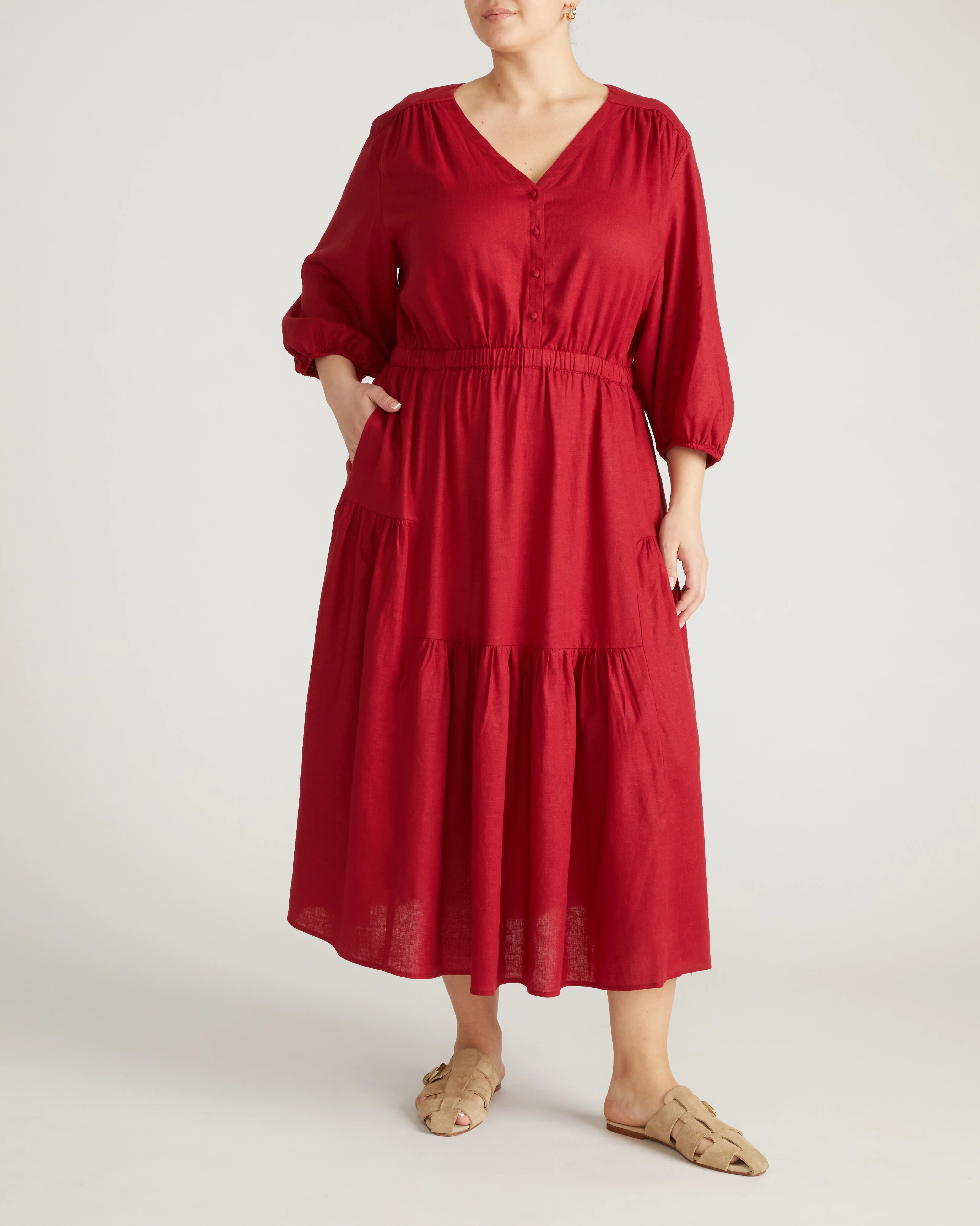 Sorrento Linen Midi Dress - Vibrant Red - Image 4