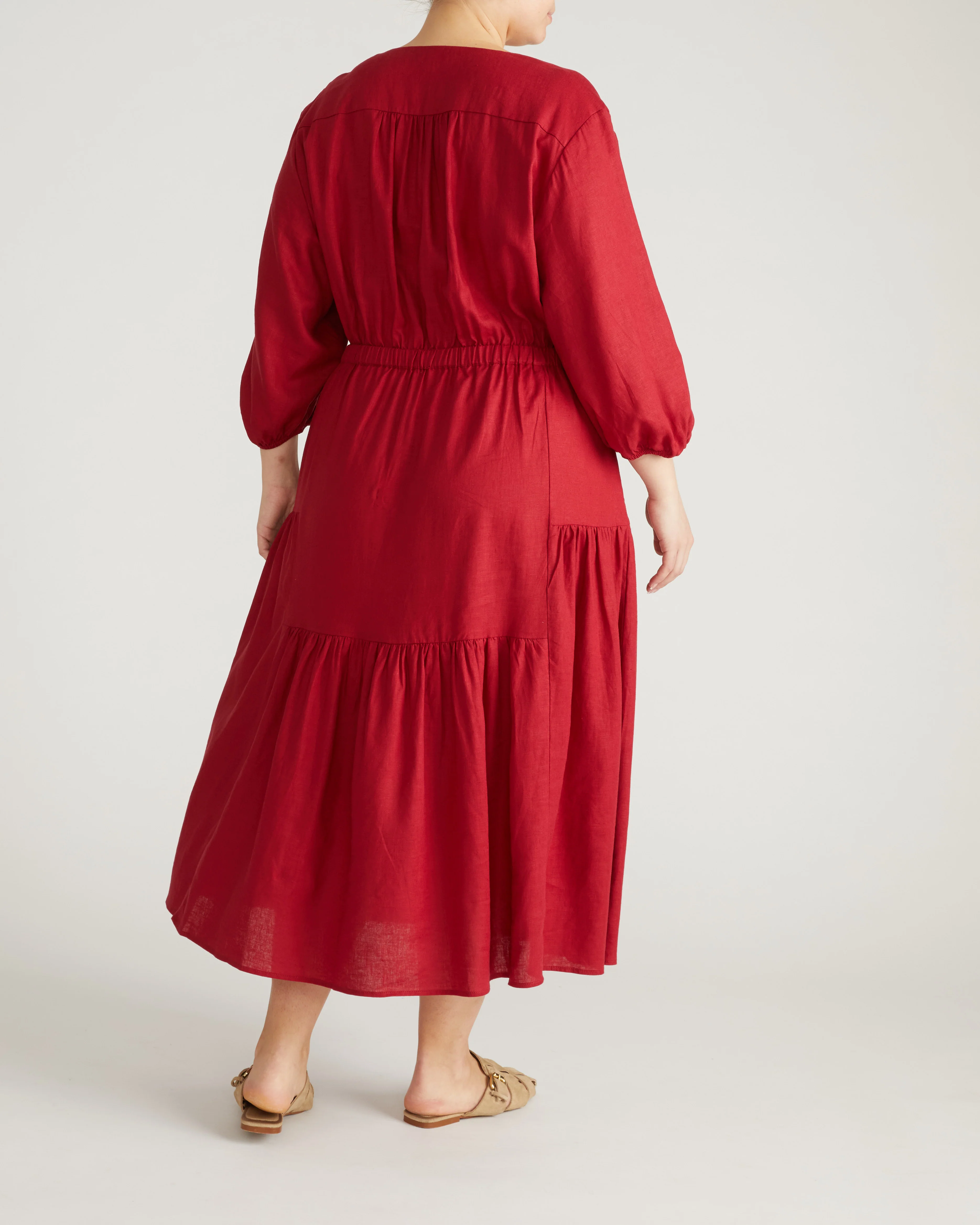 Sorrento Linen Midi Dress - Vibrant Red - Image 6
