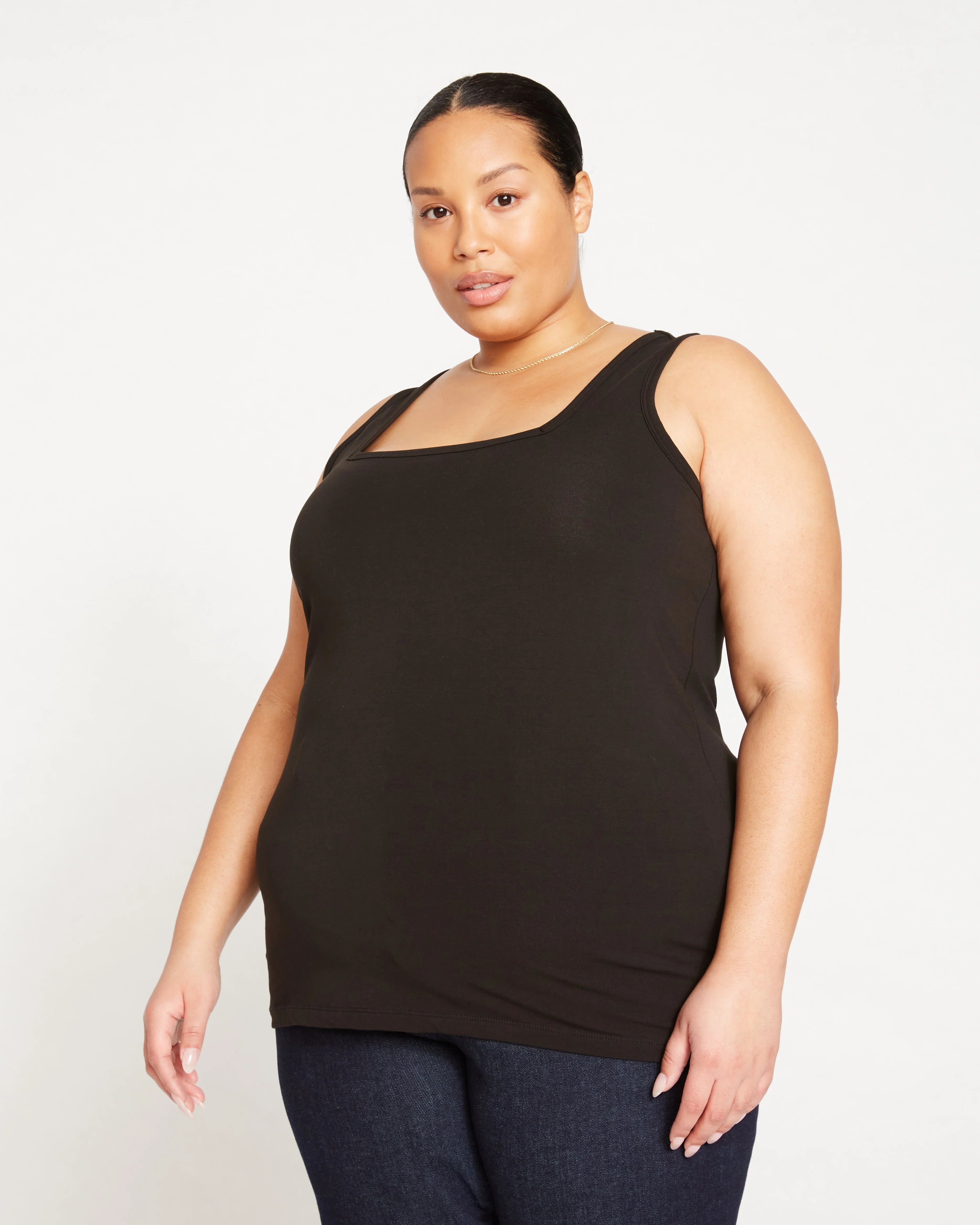 Square Neck Tank Top - Black - Image 3