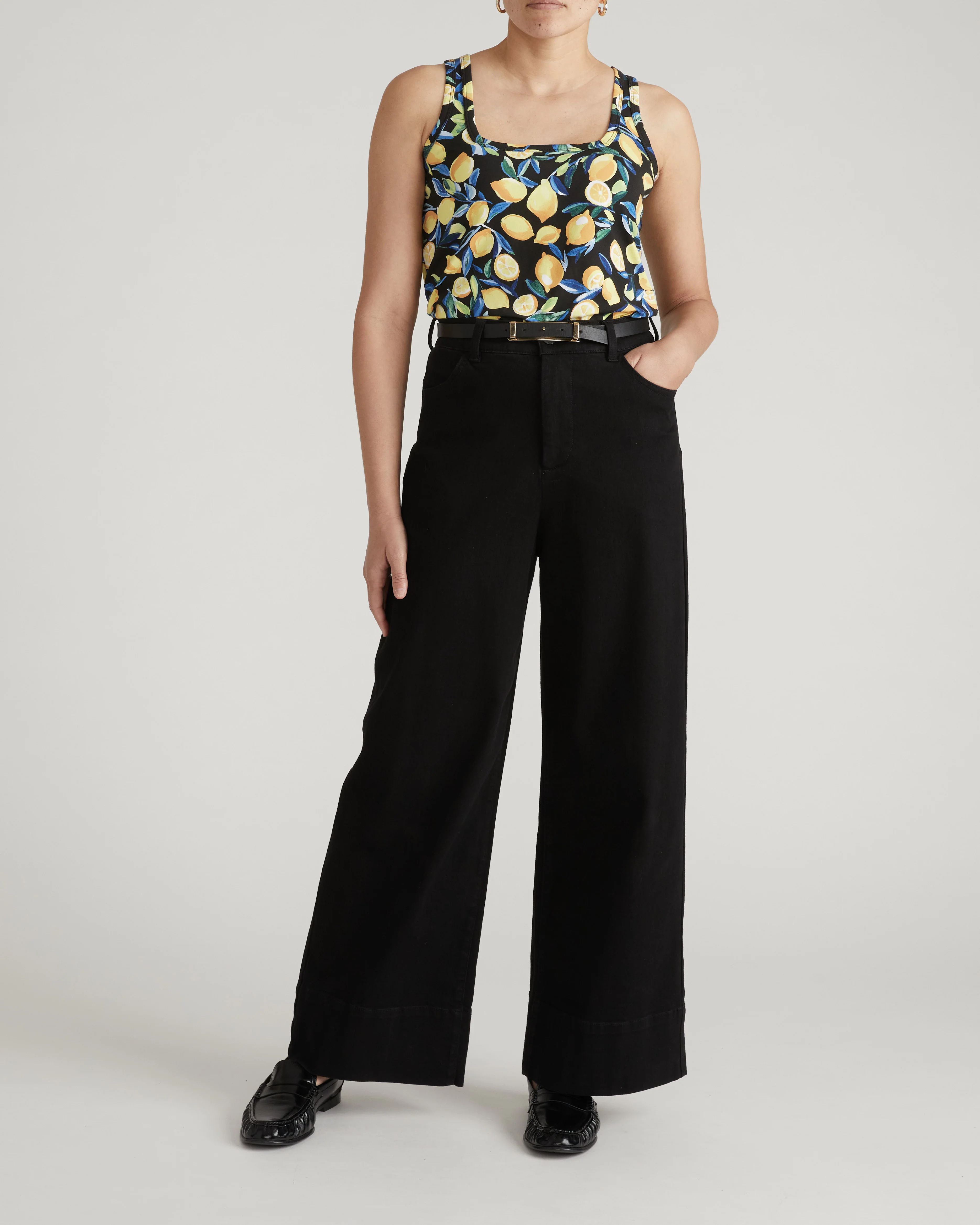 Square Neck Tank Top - Black Limoncello Print - Image 2