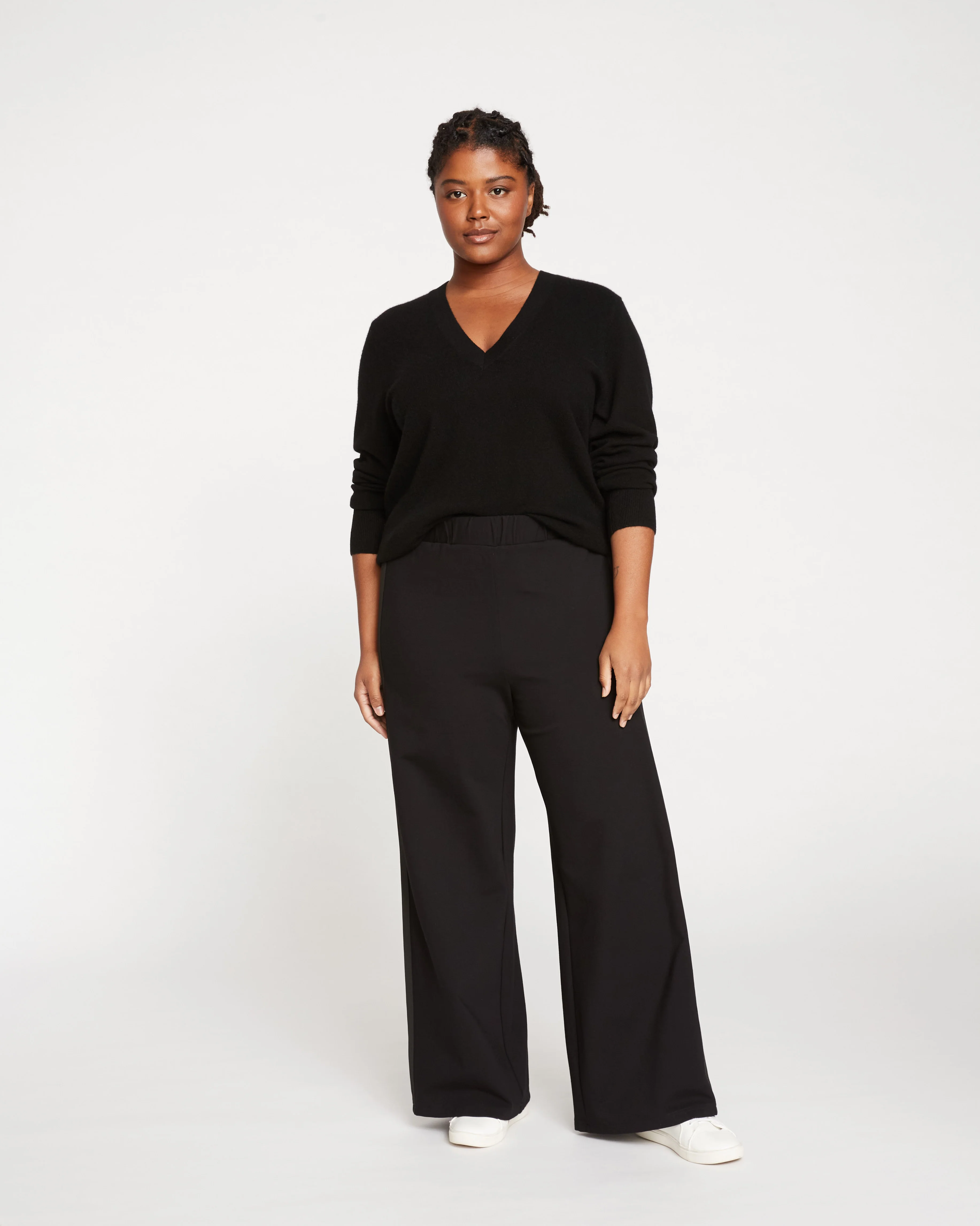Stephanie Wide Leg Stripe Ponte Pants 30 Inch - Black with Black Stripe - Image 6