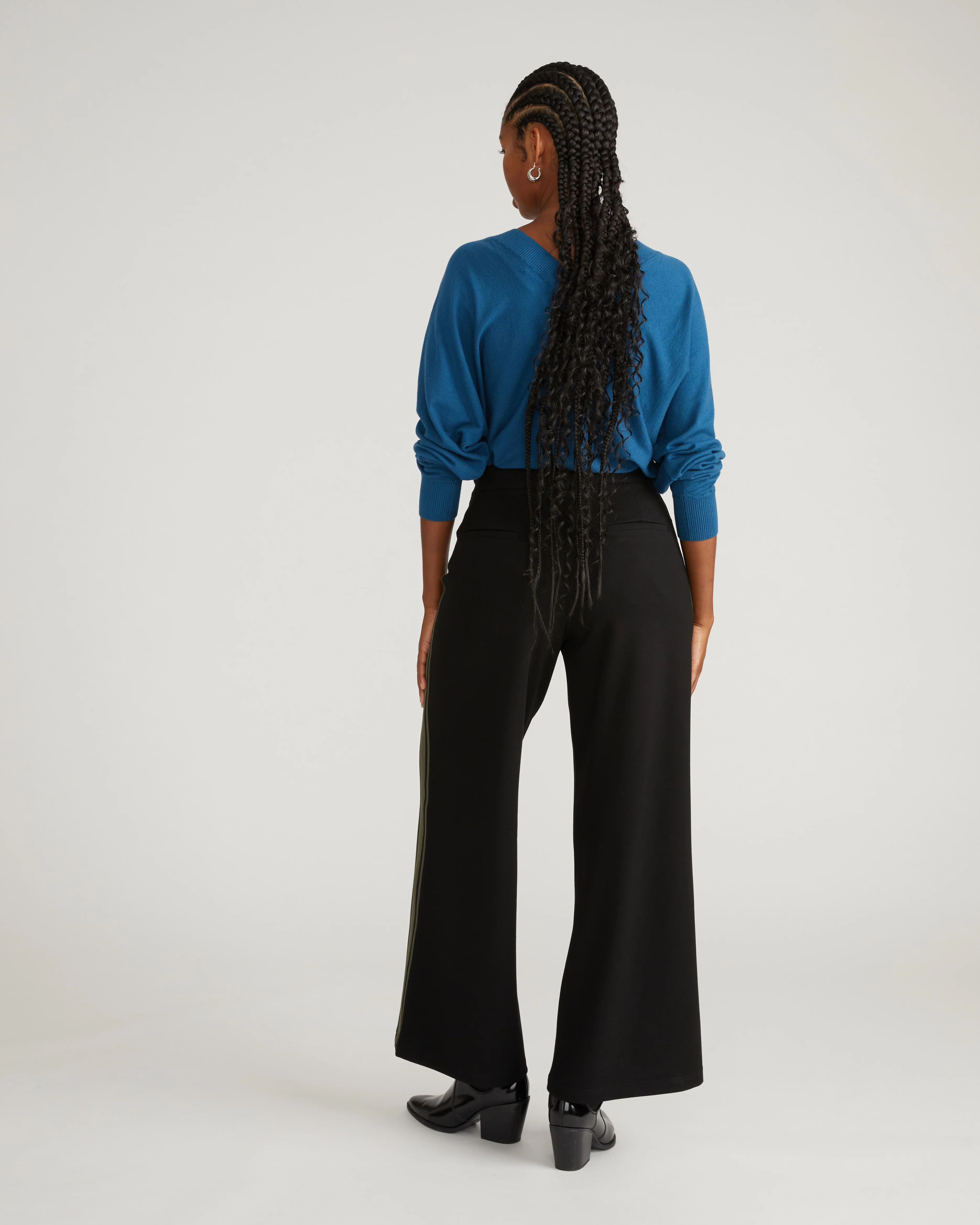 Stephanie Wide Leg Stripe Ponte Pants 30 Inch - Black with Camo Stripe - Image 3