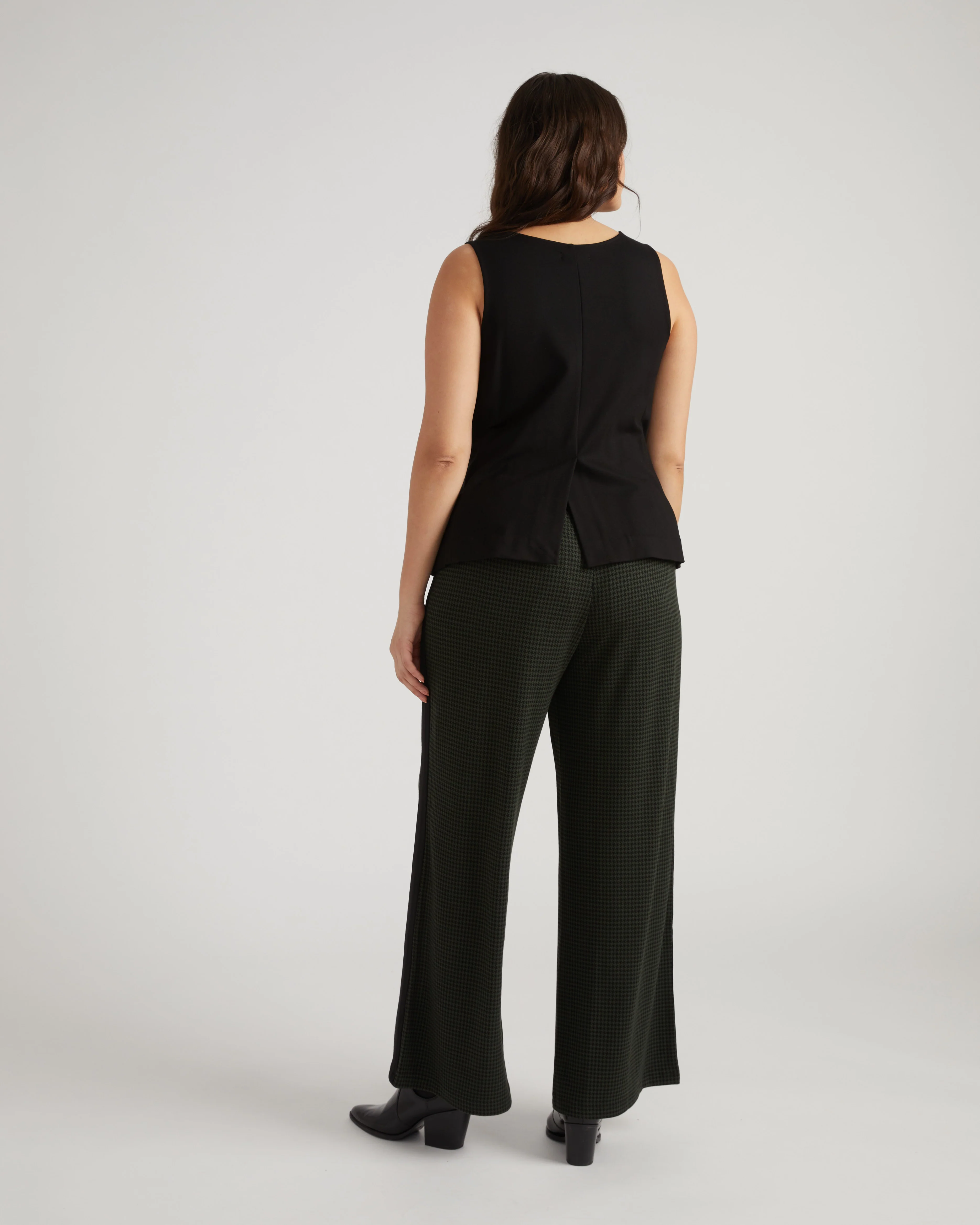 Stephanie Wide Leg Stripe Ponte Pants 30 Inch - Forest Houndstooth with Black Stripe - Image 2