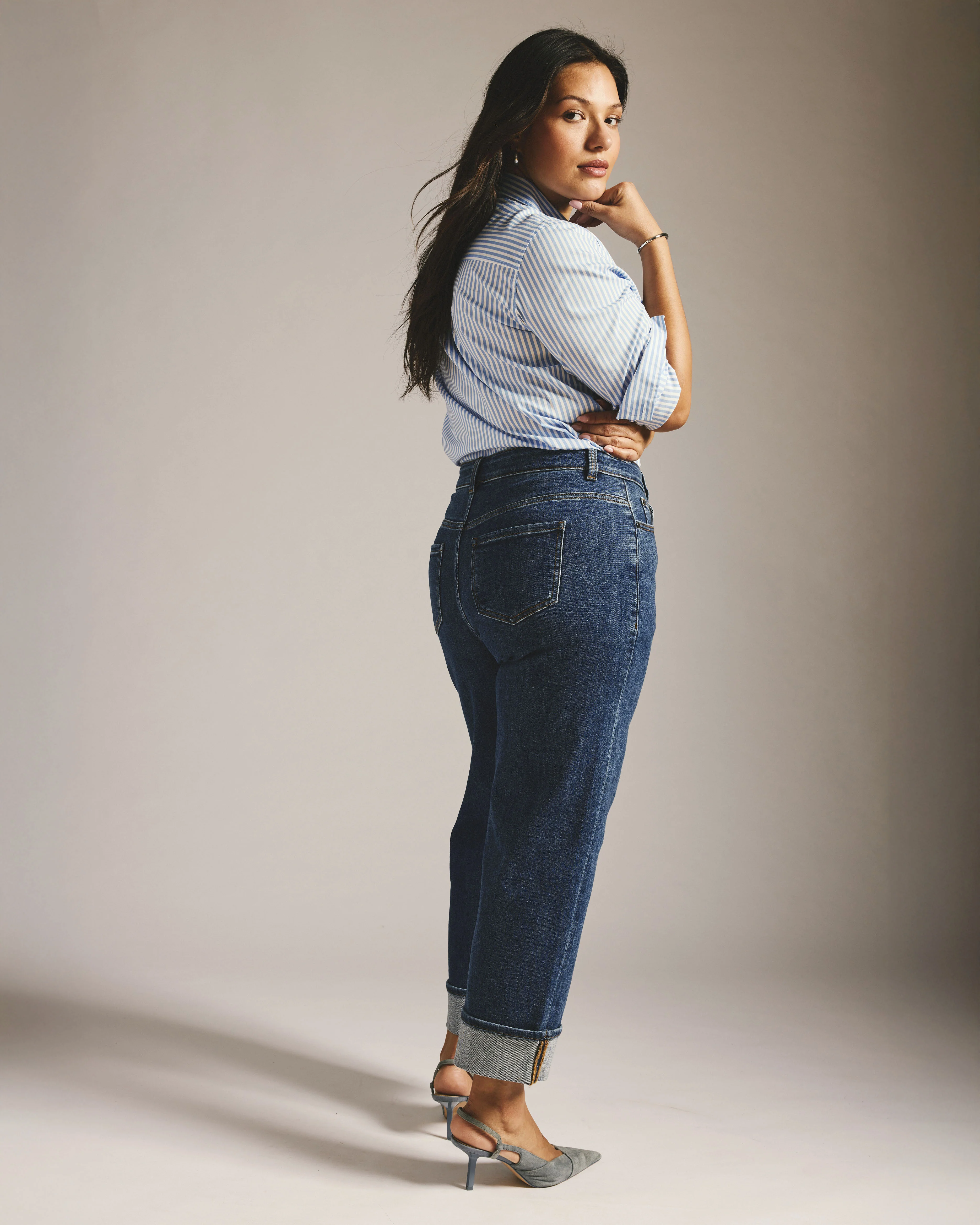 Stevie High Rise Cuffed Straight Leg Jeans - Odeon Blue - Image 4