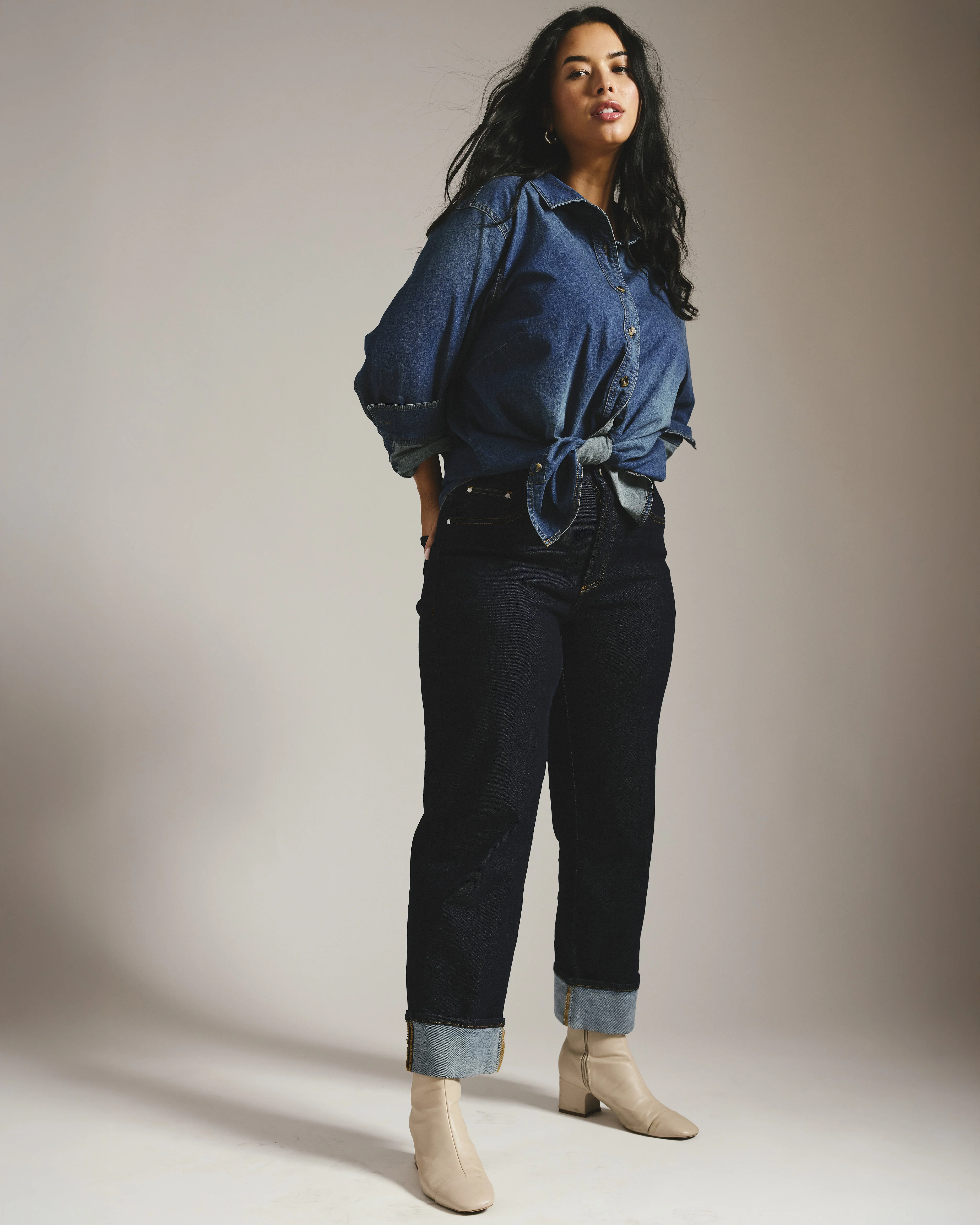 Stevie High Rise Cuffed Straight Leg Jeans - Vintage Indigo Selvedge - Image 2