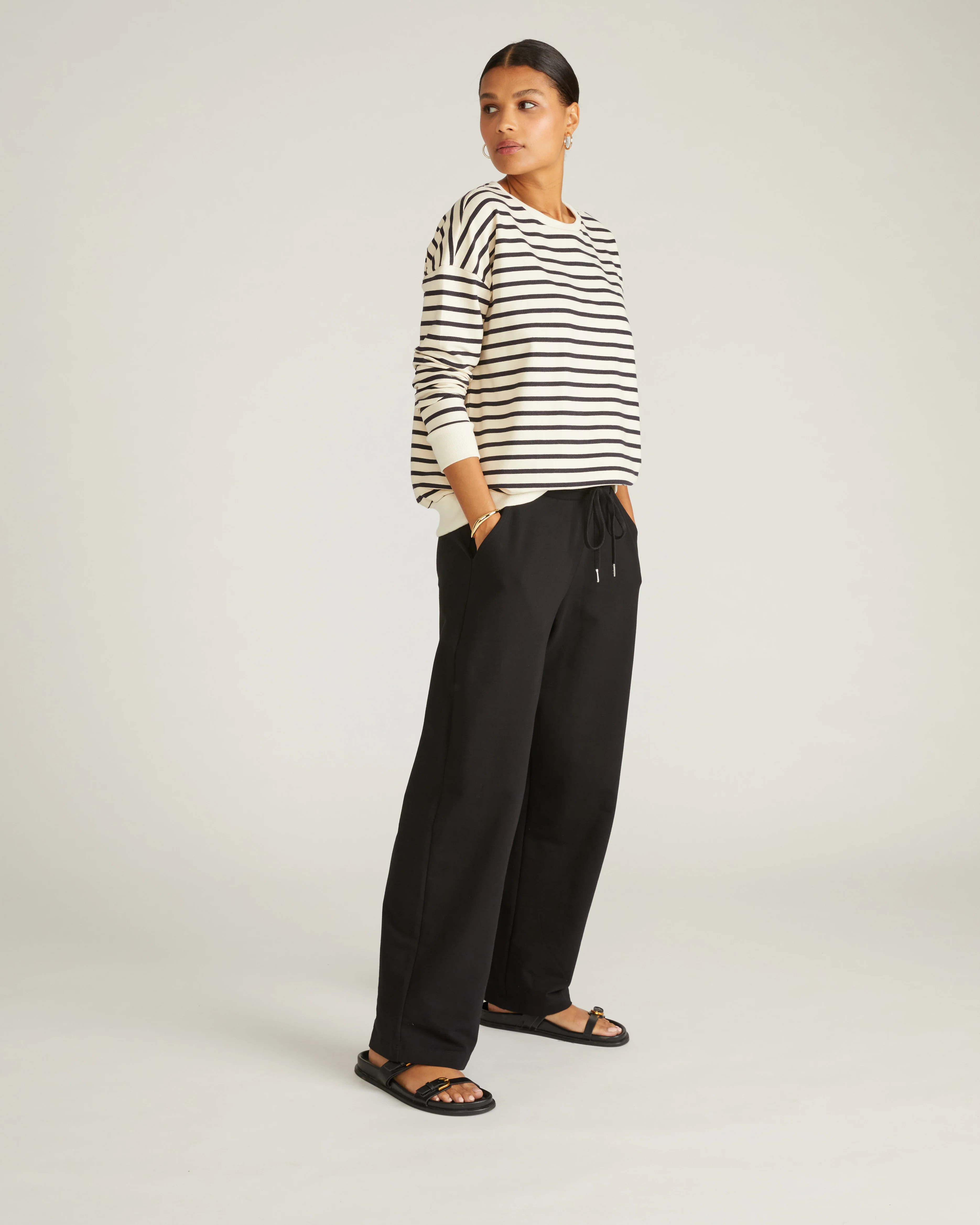 Straight Leg French Terry Sweatpants - Black - Image 2