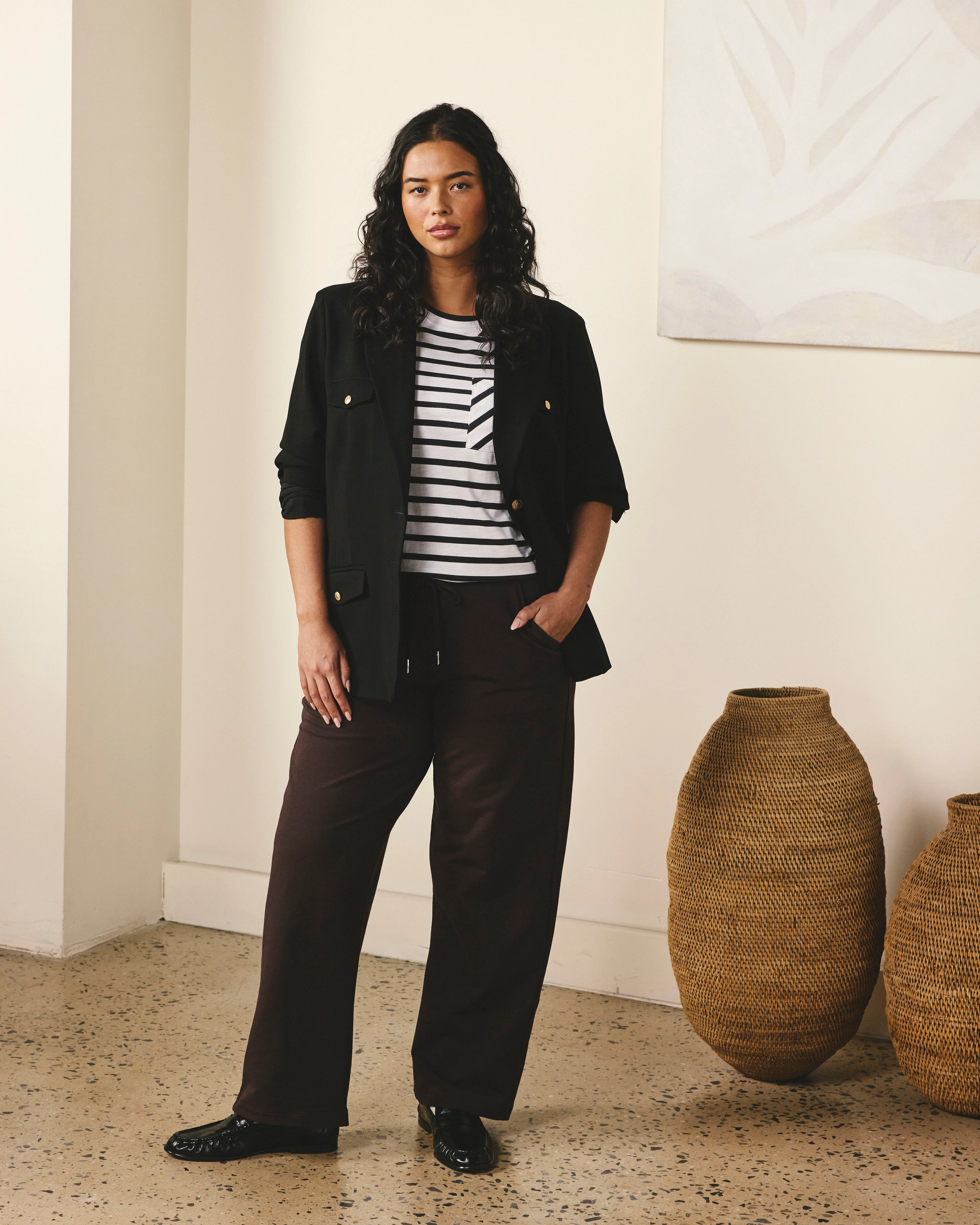 Straight Leg French Terry Sweatpants - Deep Brown - Image 2