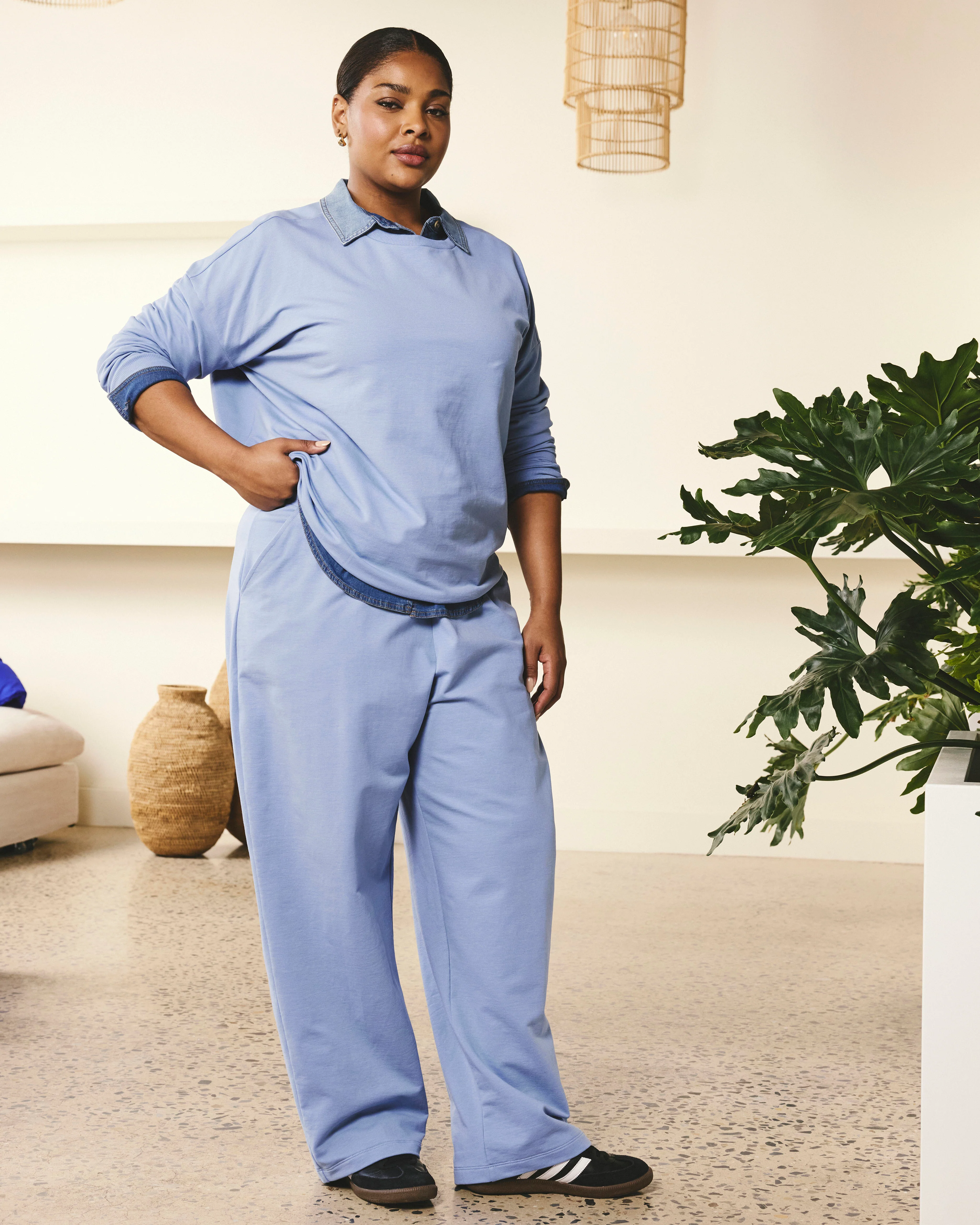 Straight Leg French Terry Sweatpants - Graceful Blue - Image 3