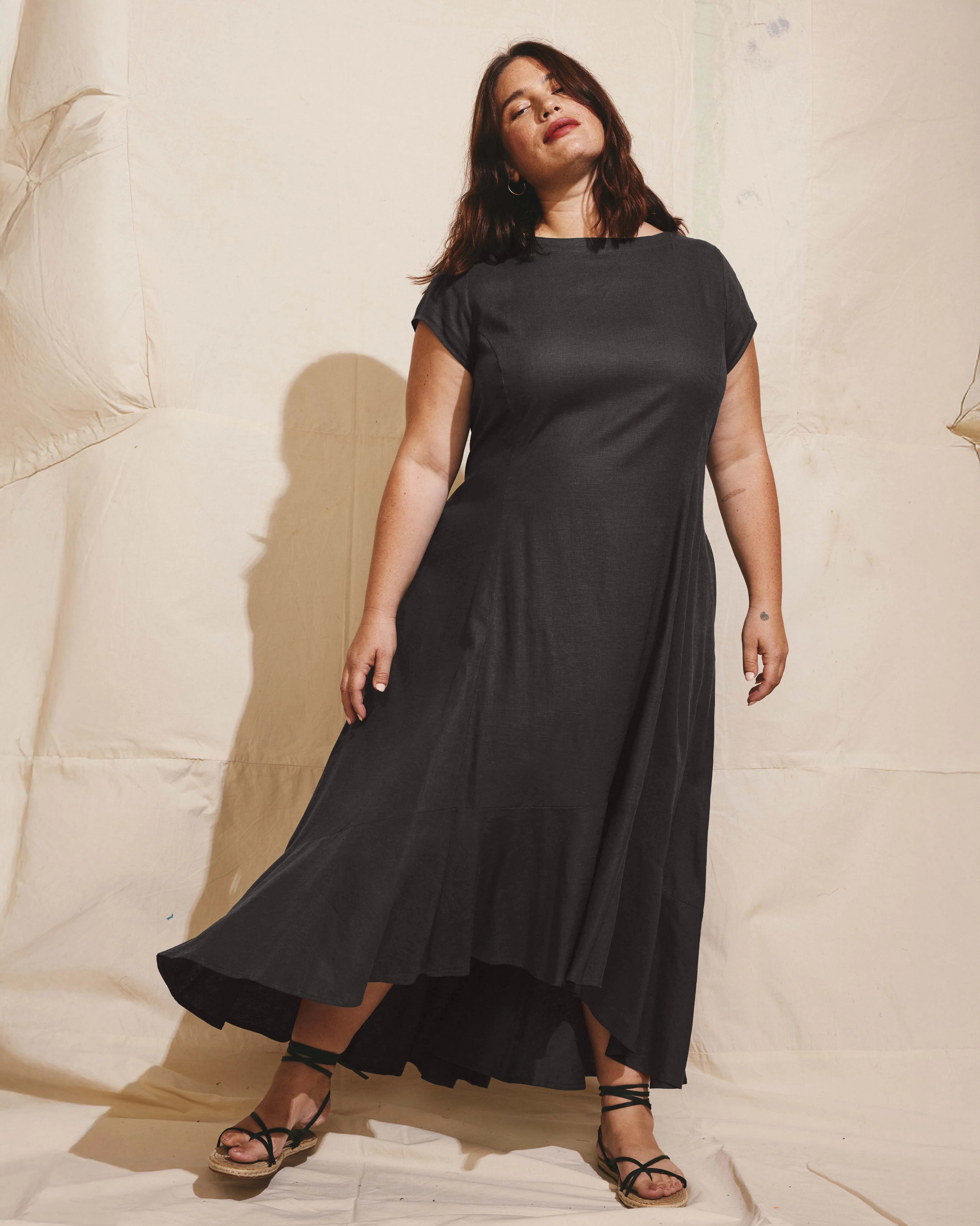 Sunset Linen Flounce Dress - Black - Image 2