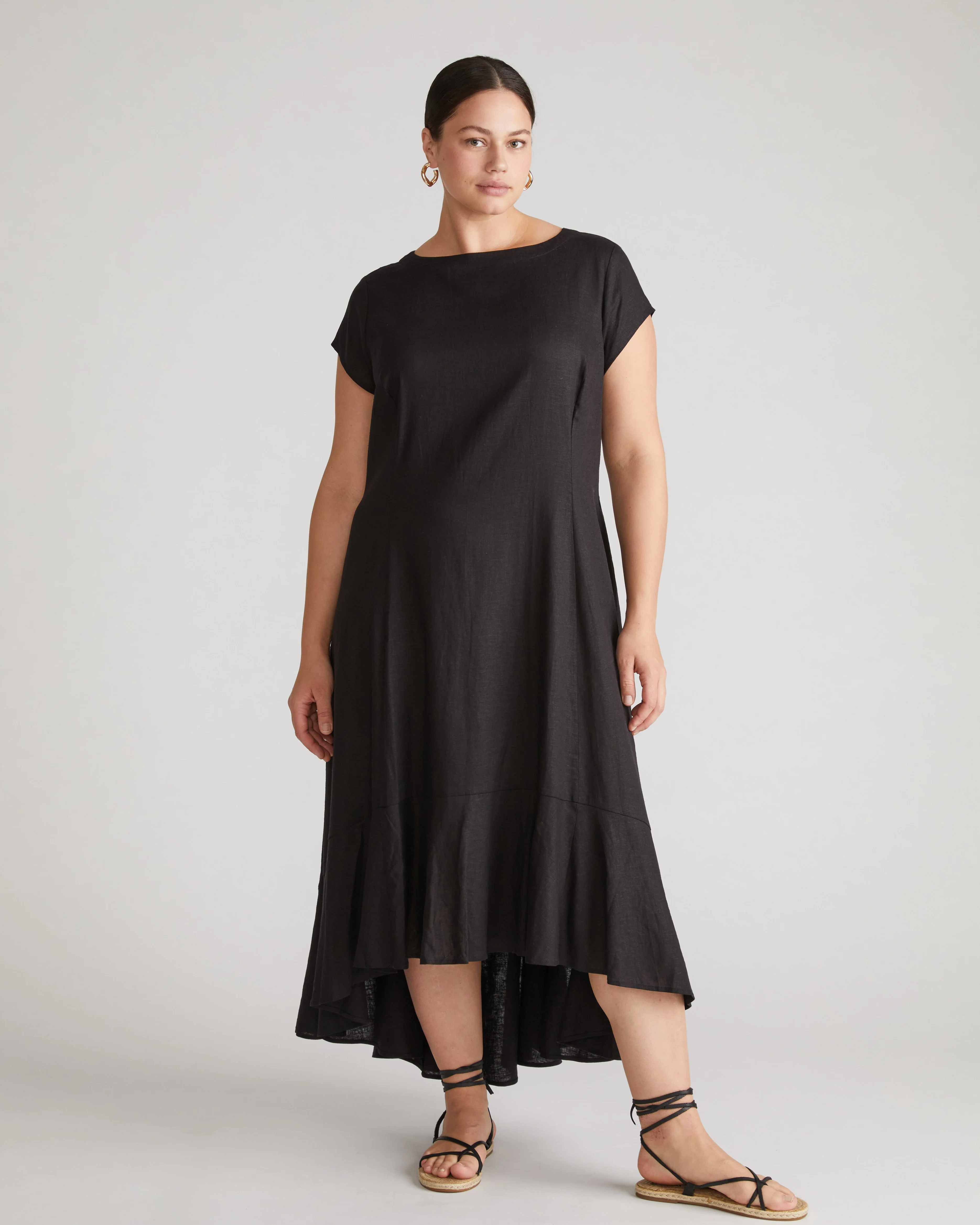Sunset Linen Flounce Dress - Black - Image 3