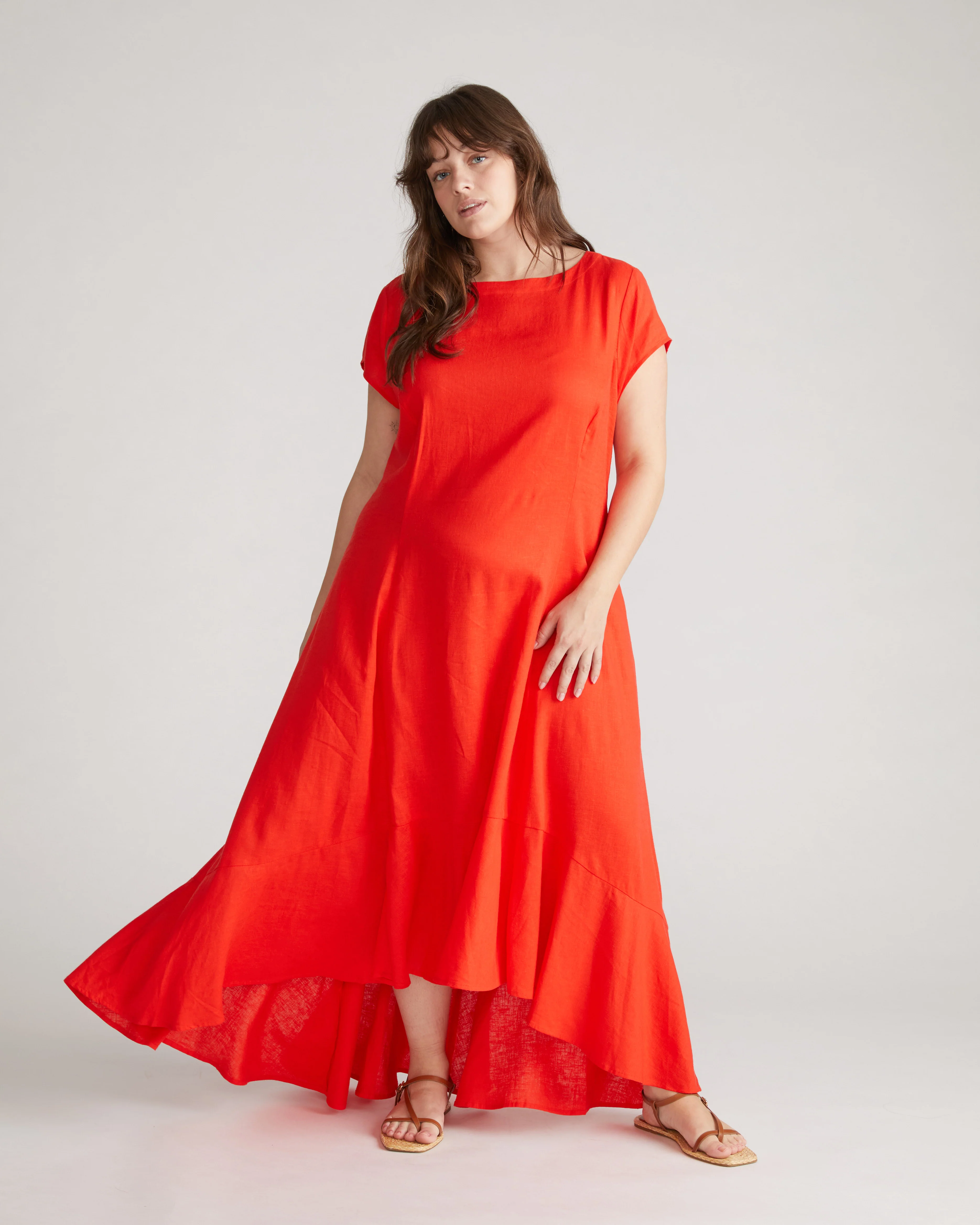 Sunset Linen Flounce Dress - Shoreline Sunset - Image 2