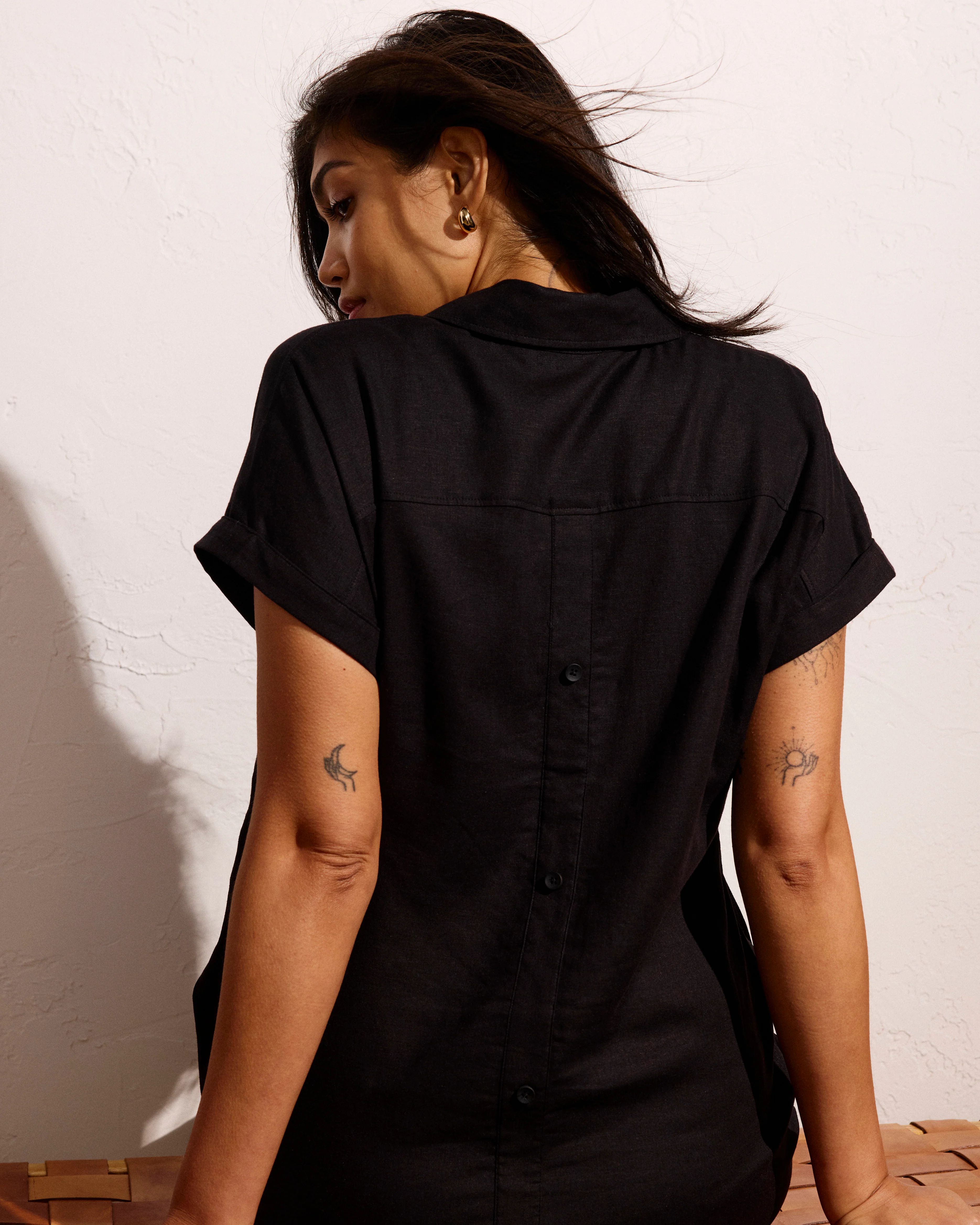 Sunshine Linen Polo Dress - Black - Image 2