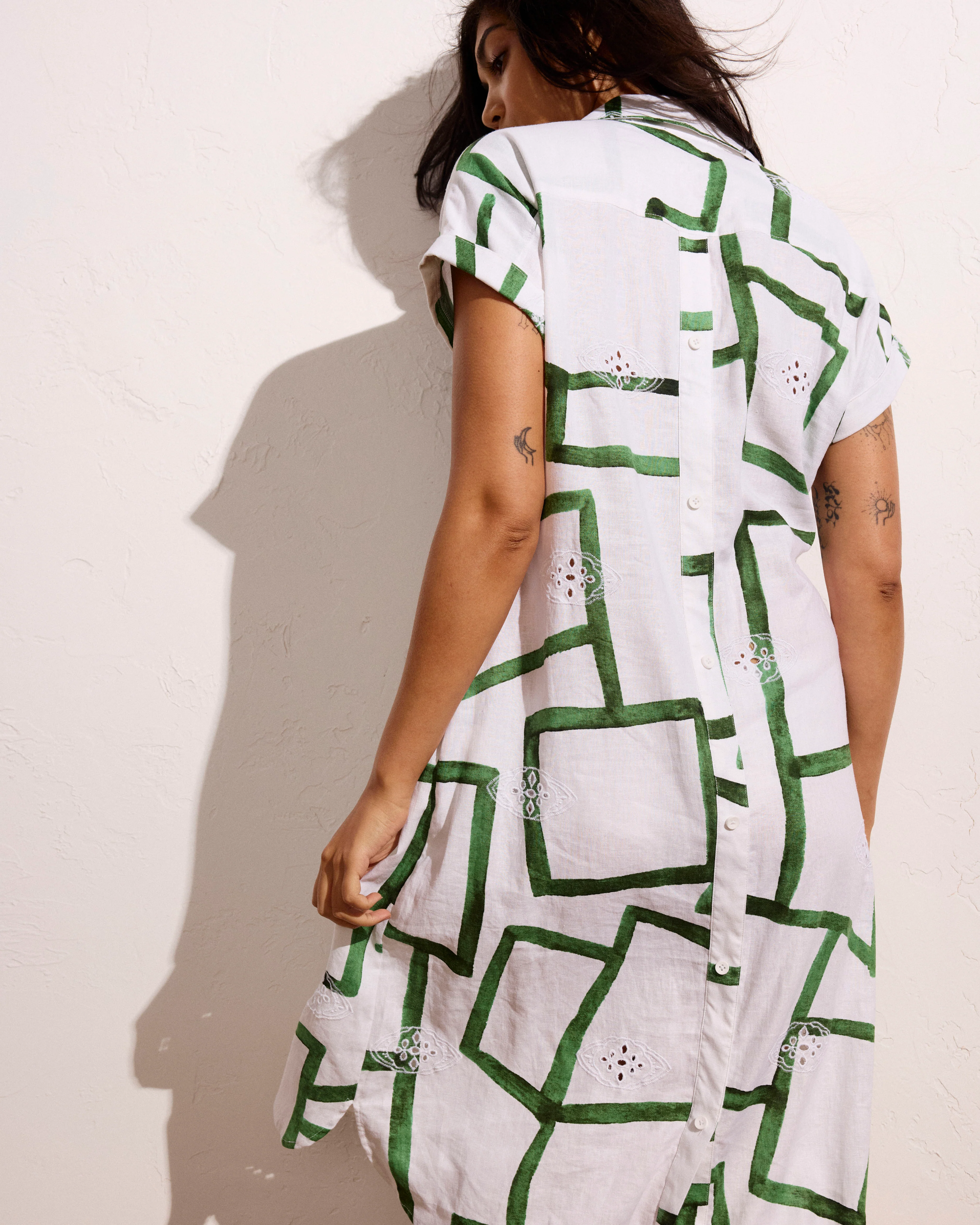 Sunshine Linen Polo Dress - Green Paint Print - Image 6