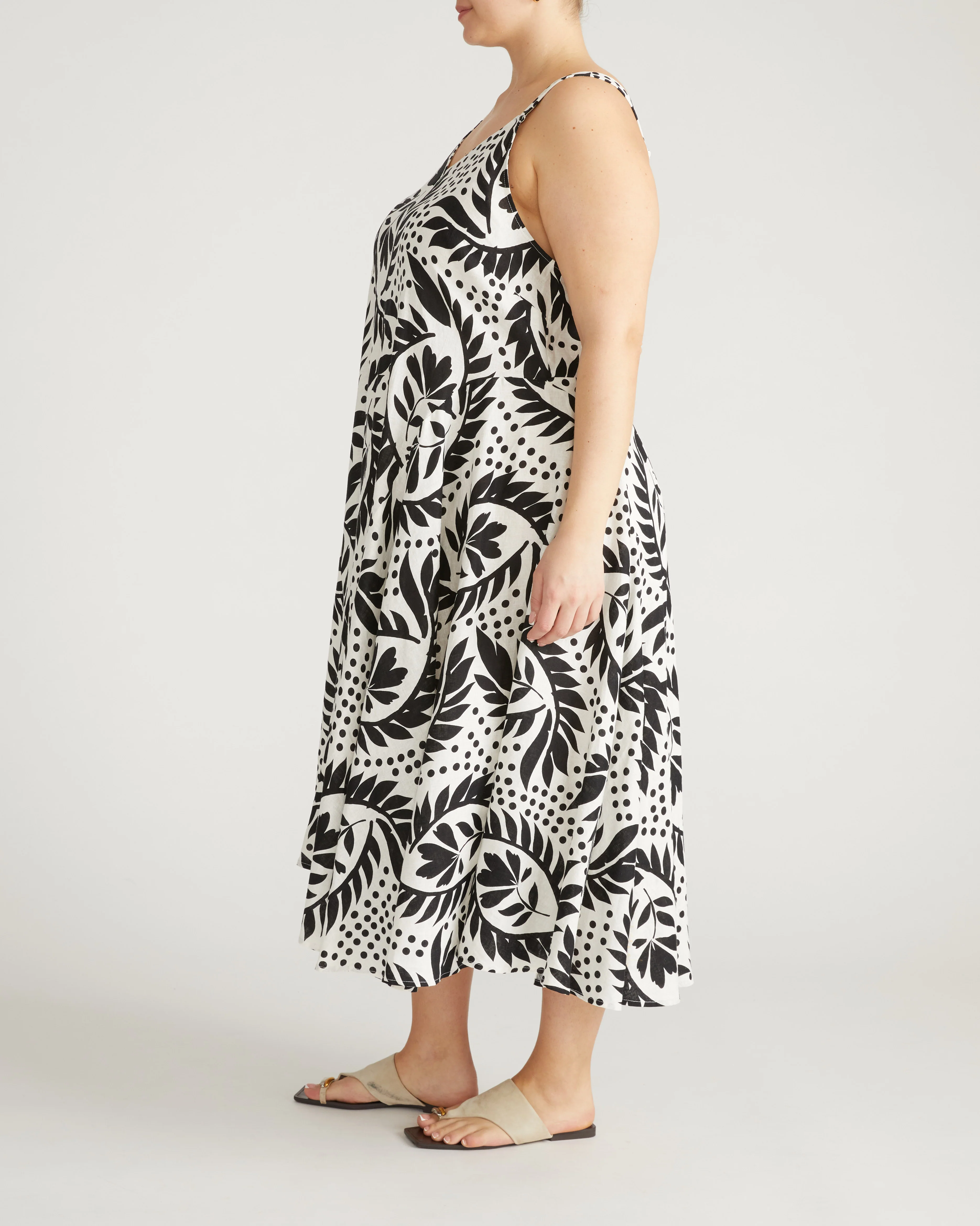 Sunshower Flowy Linen Dress - Vine Print - Image 6