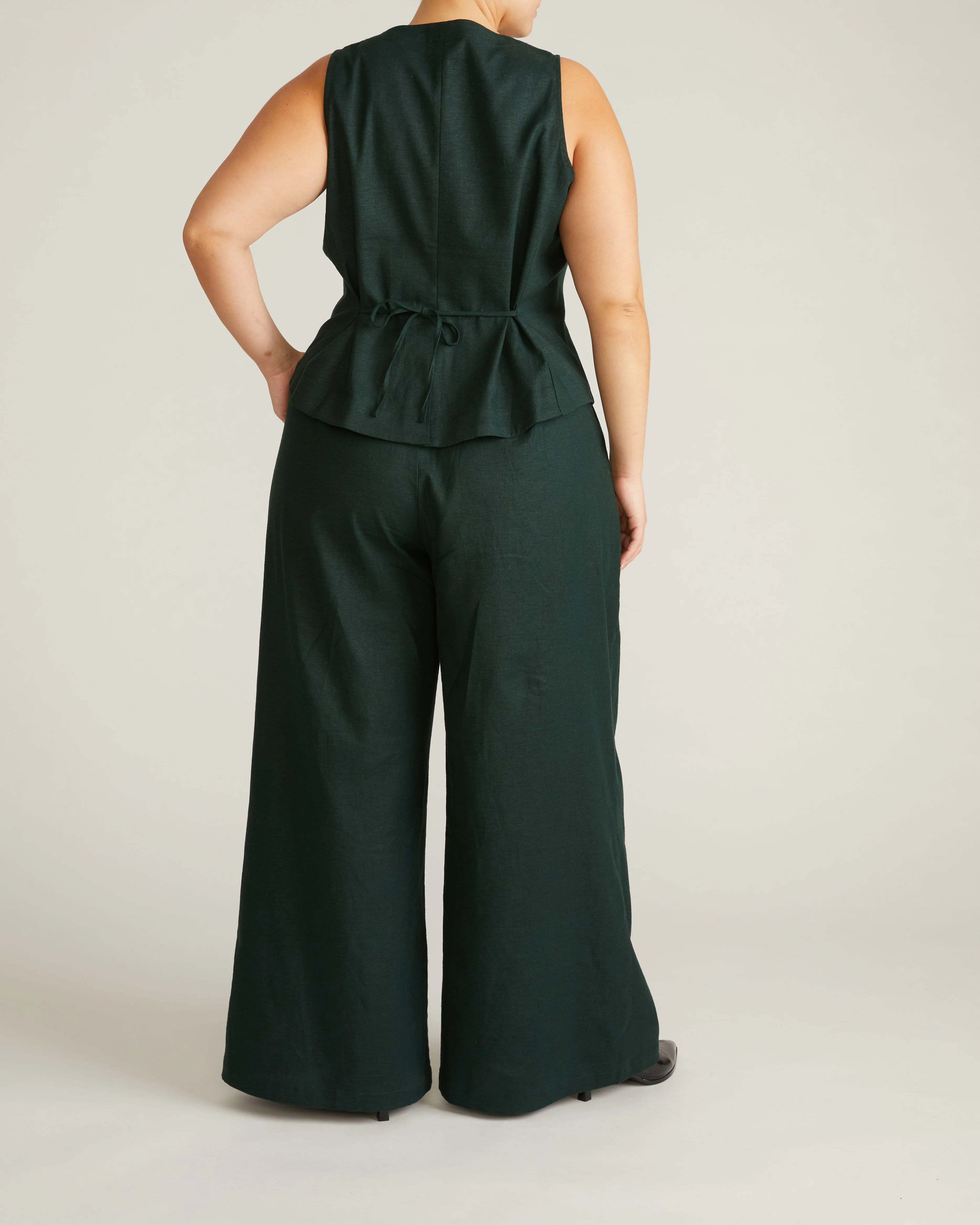 Tamsin Stretch Linen Vest - Forest Green - Image 6