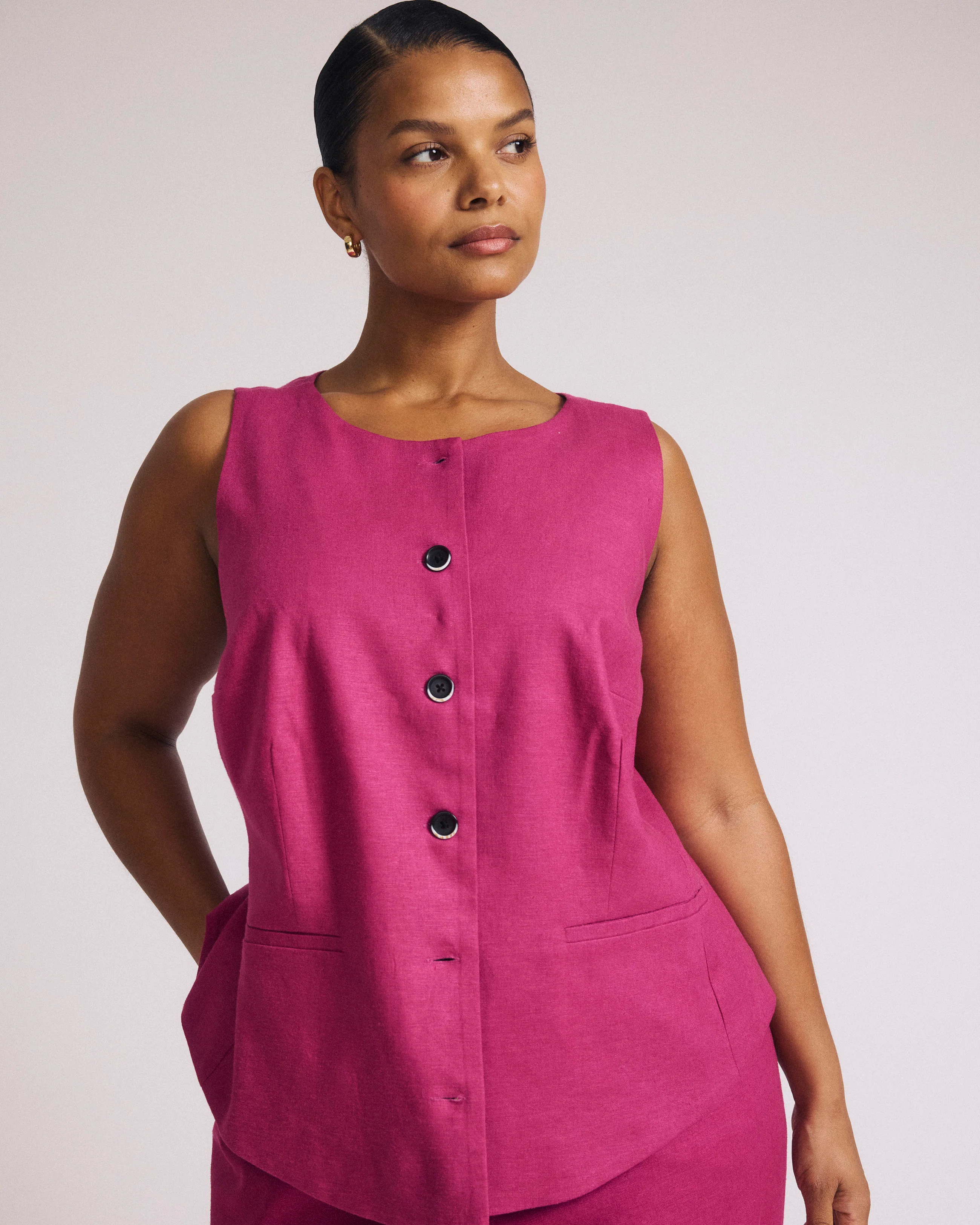 Tamsin Stretch Linen Vest - Hyper Pink - Image 5