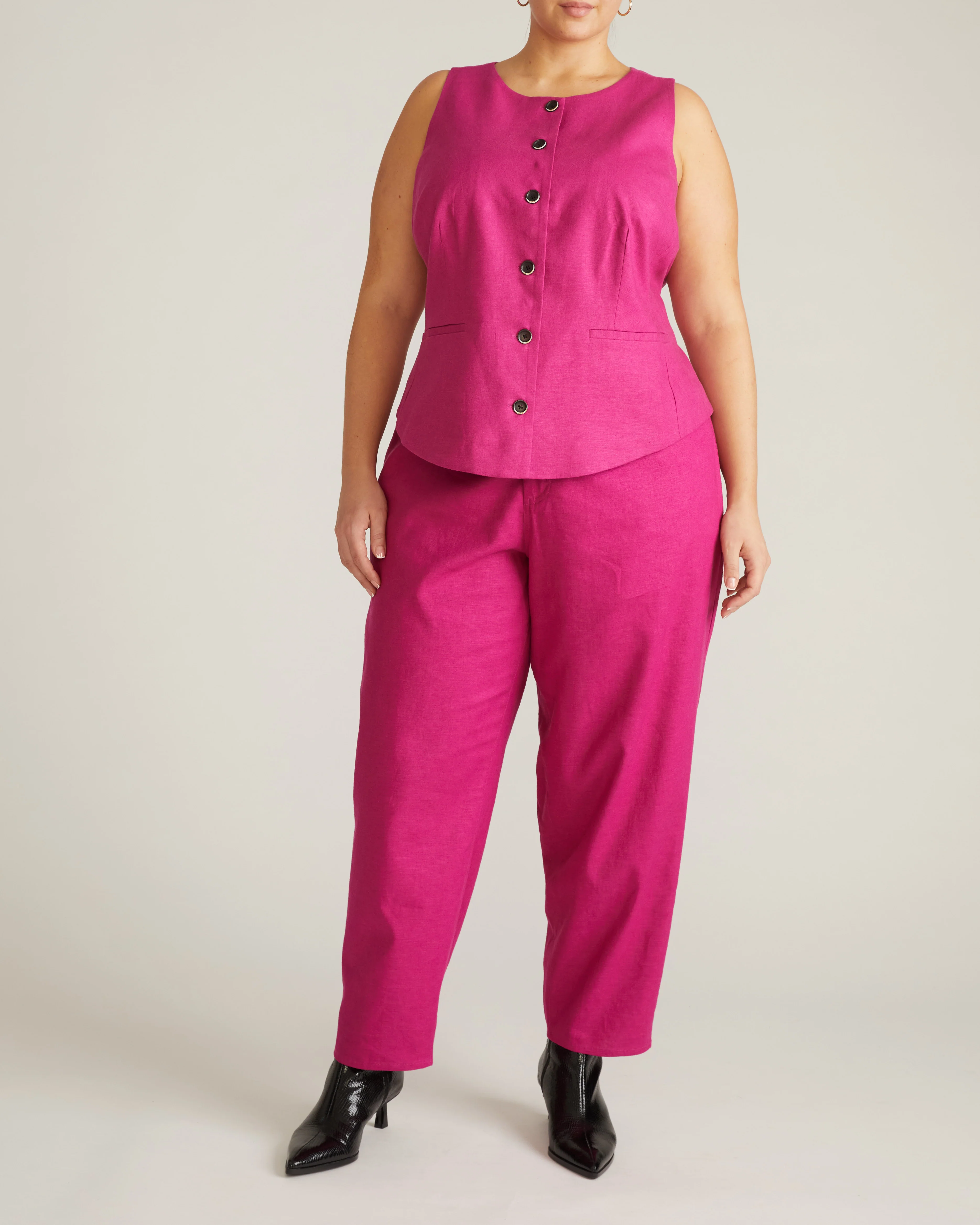 Tamsin Stretch Linen Vest - Hyper Pink - Image 7
