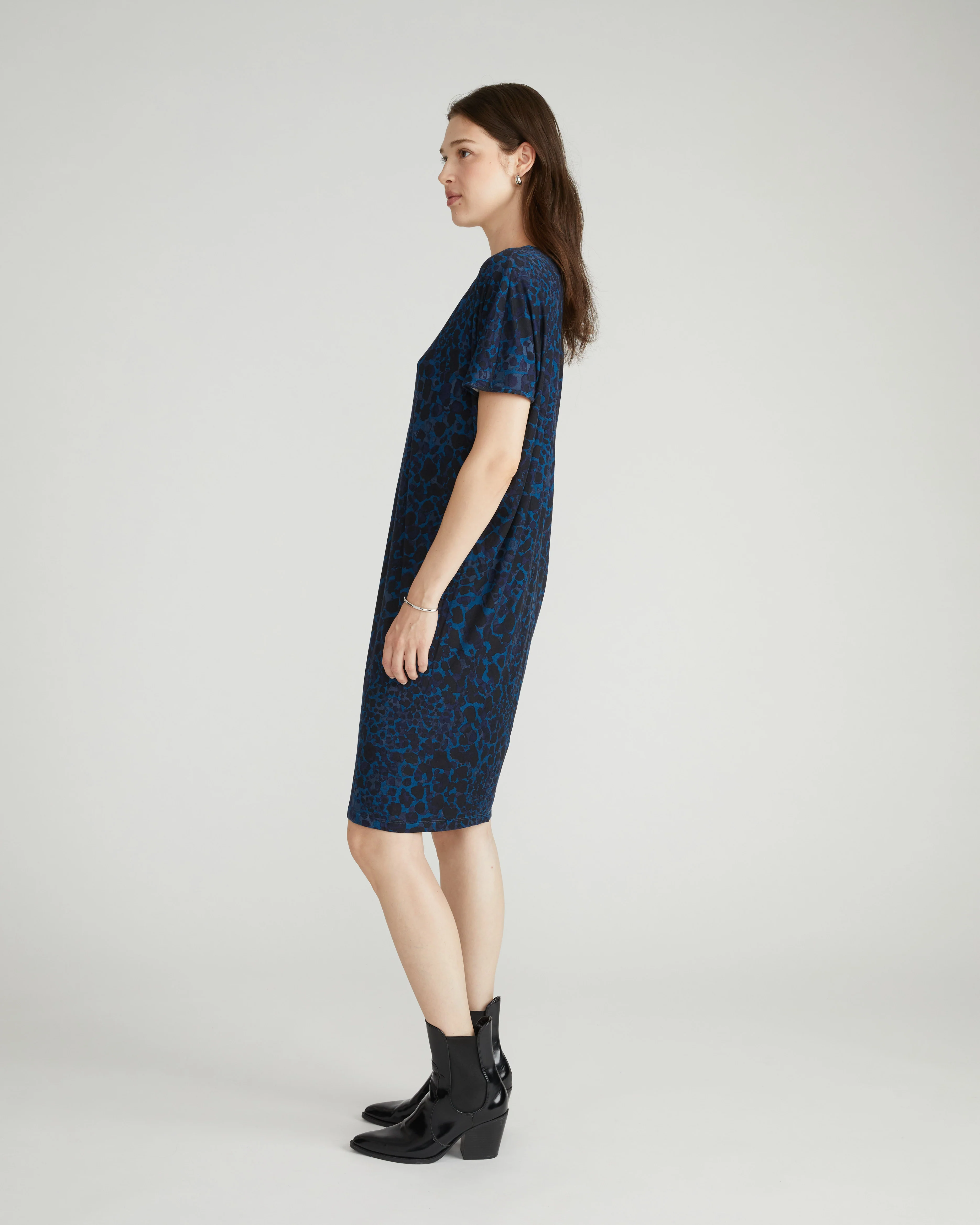 Teresa Liquid Jersey V-Neck Dress - Deep Teal Animal Print - Image 2