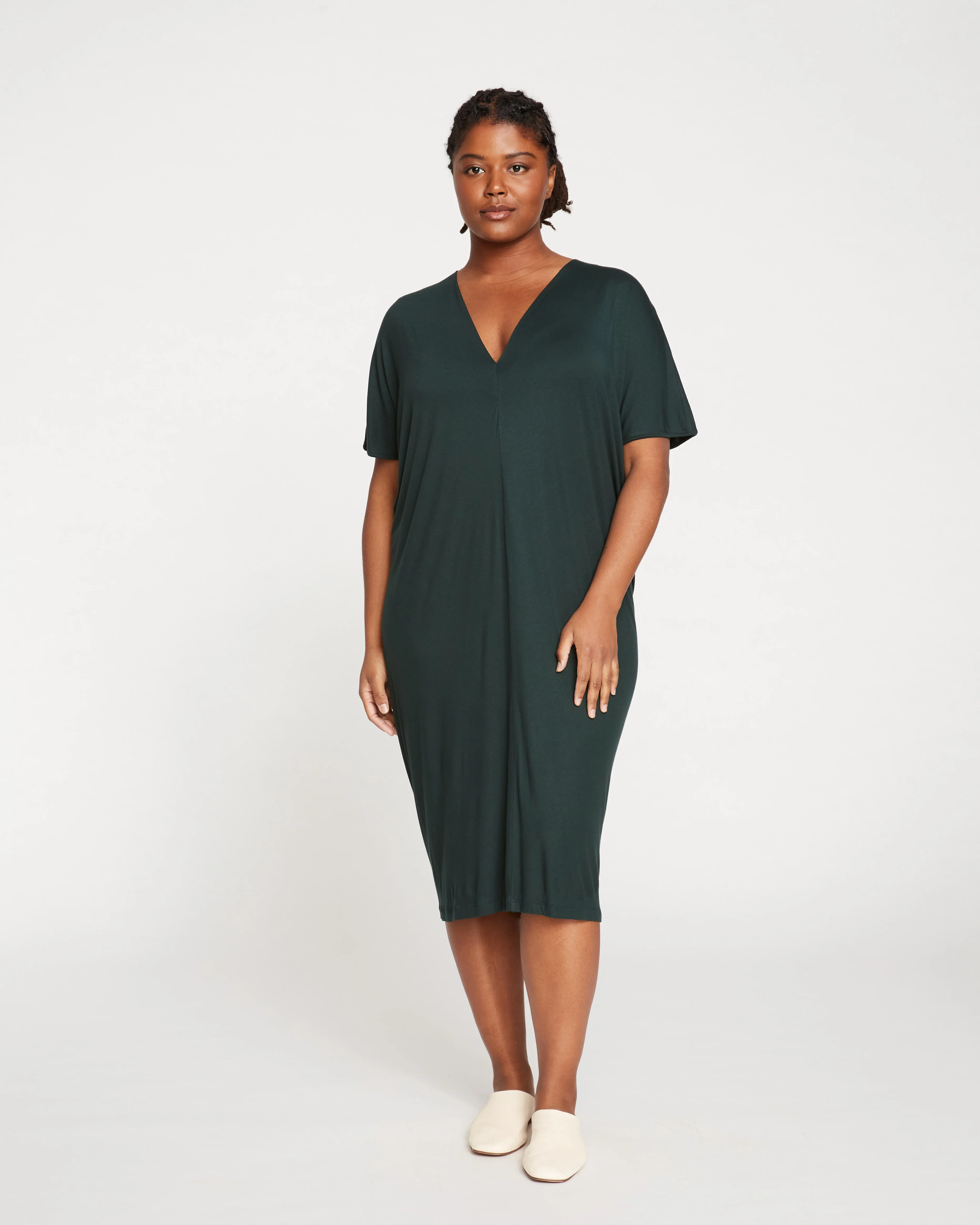 Teresa Liquid Jersey V-Neck Dress - Forest Green - Image 2