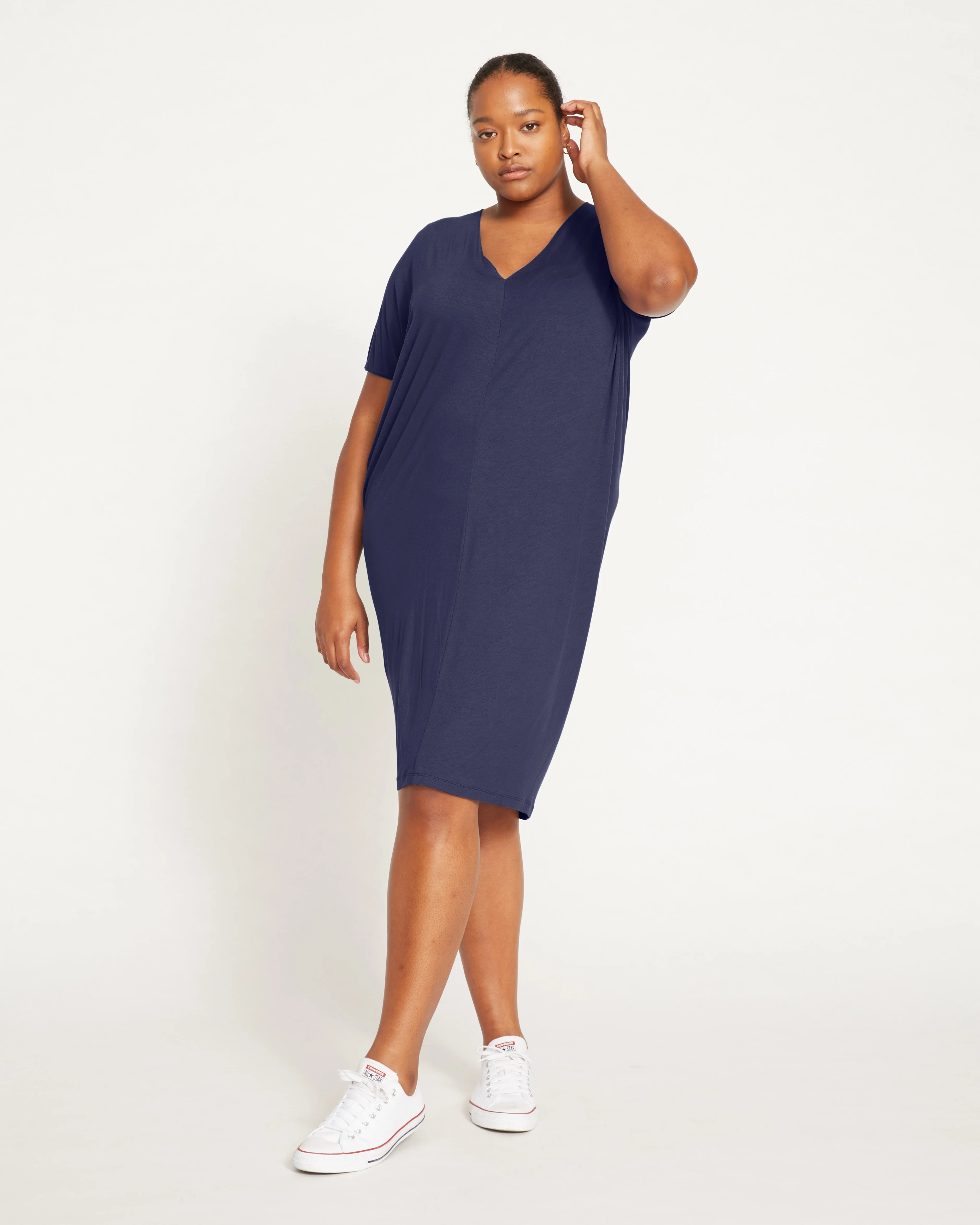 Teresa Liquid Jersey V-Neck Dress - Midnight - Image 2