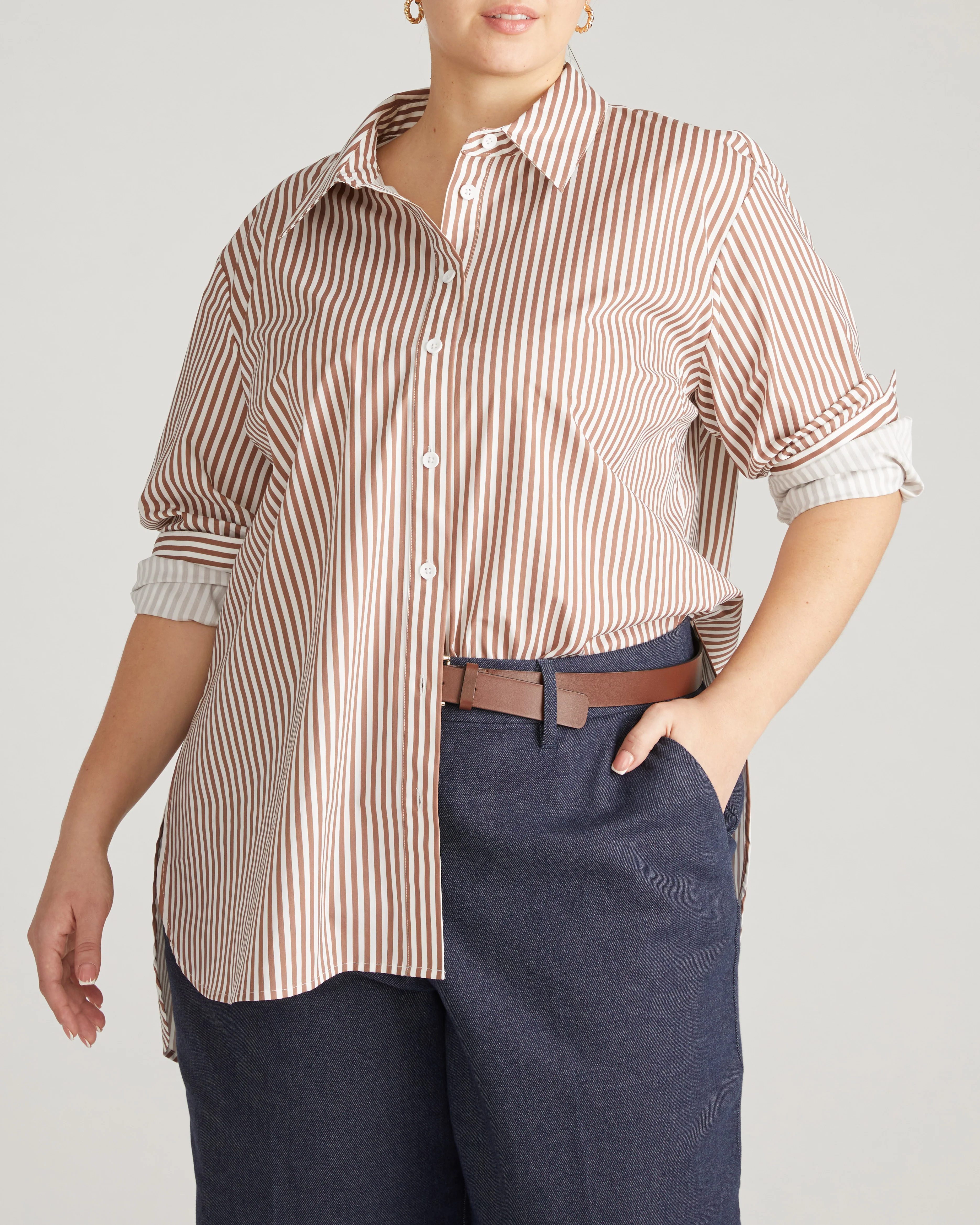 The Artist Poplin Shirt - Allspice/White Stripe - Image 2