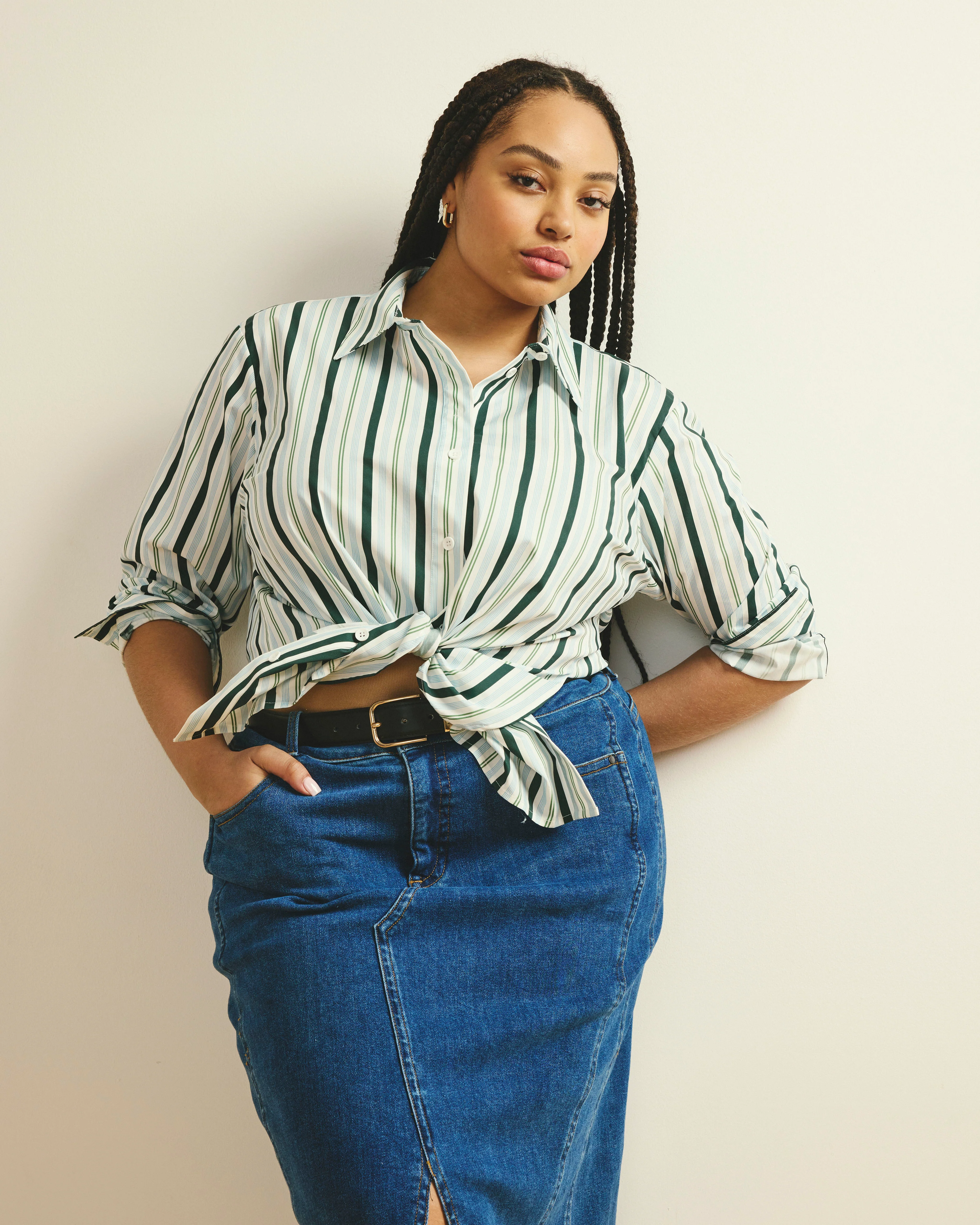 The Artist Poplin Shirt - Forest Green Multi Stripe - Image 2