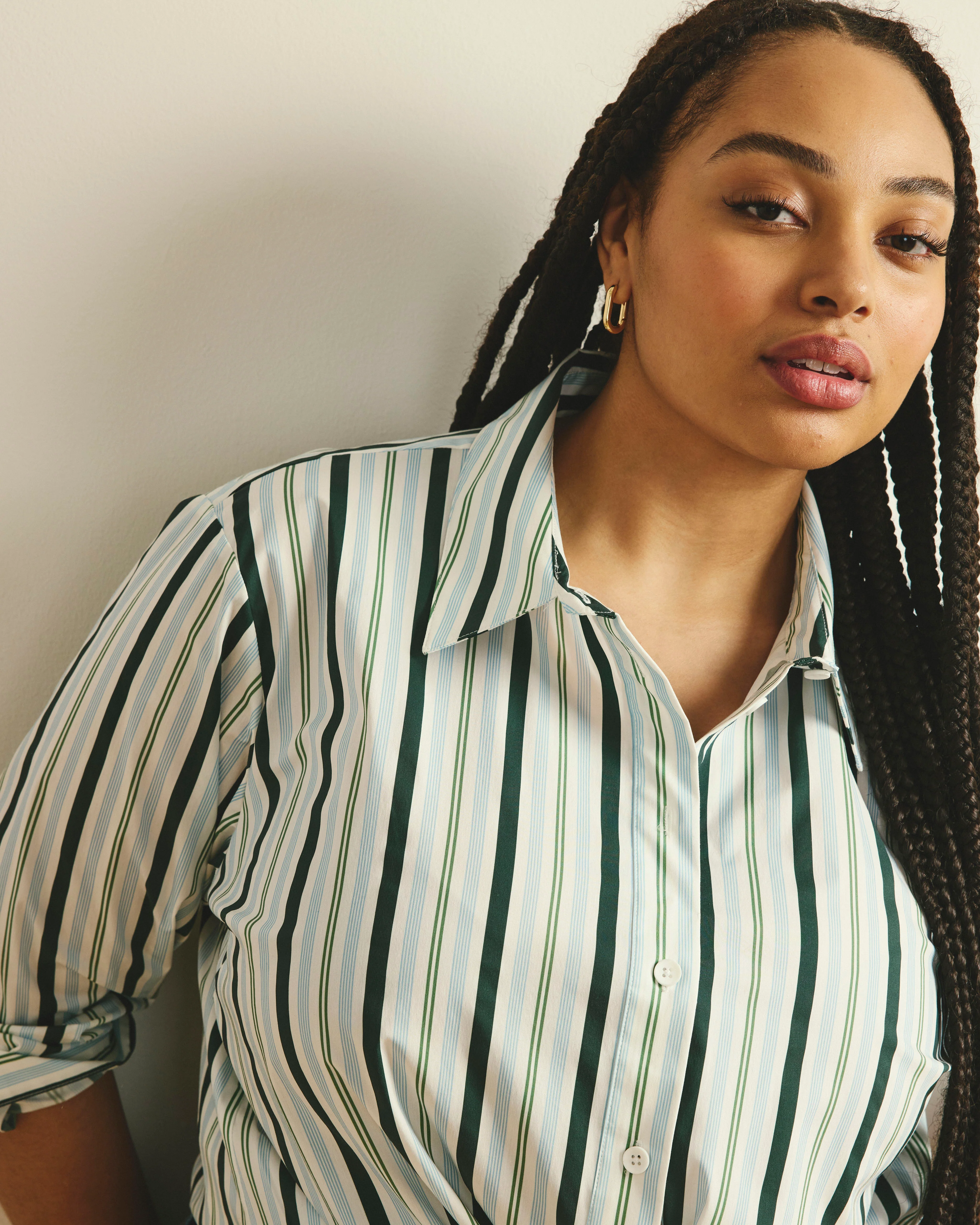 The Artist Poplin Shirt - Forest Green Multi Stripe - Image 3