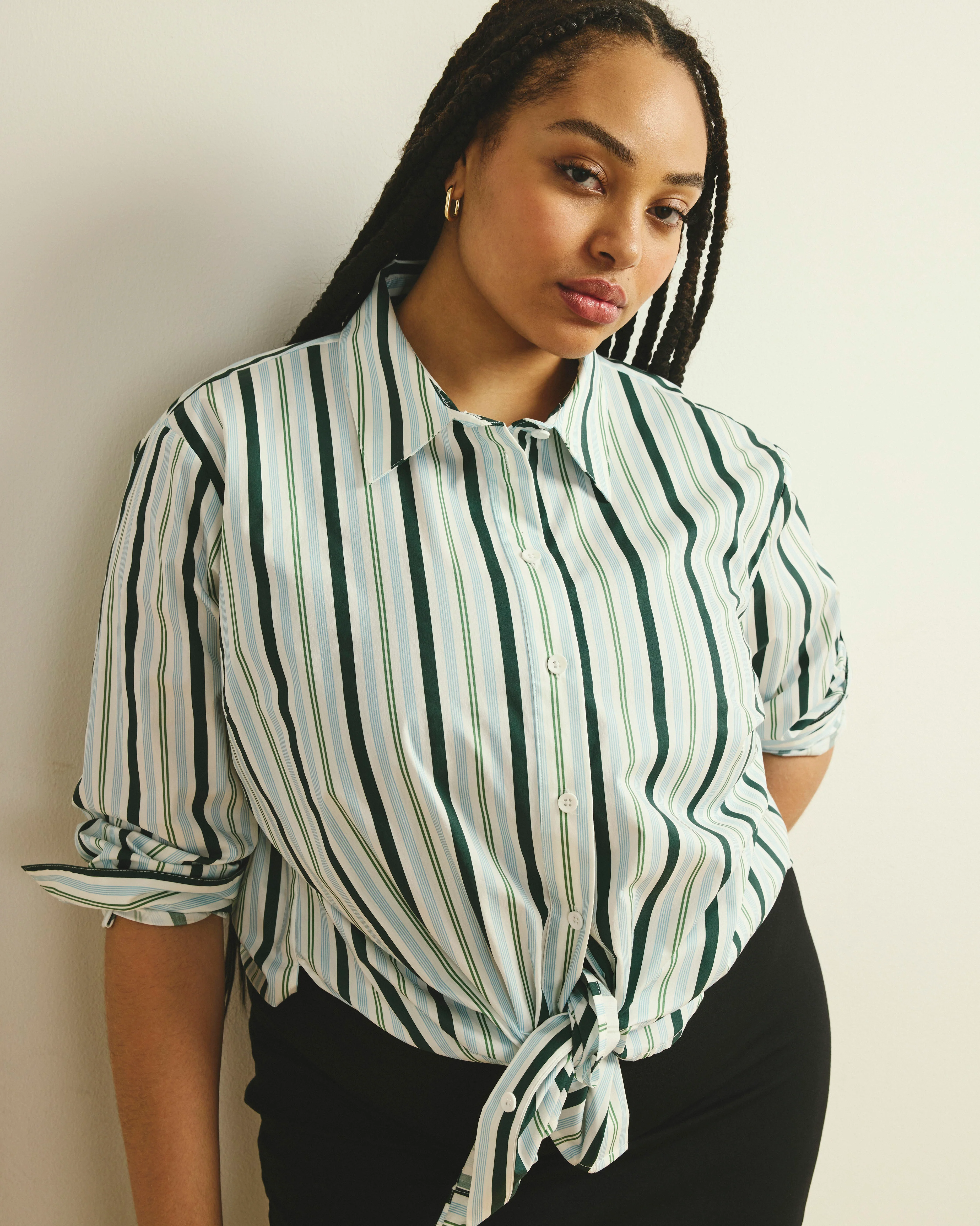 The Artist Poplin Shirt - Forest Green Multi Stripe - Image 5