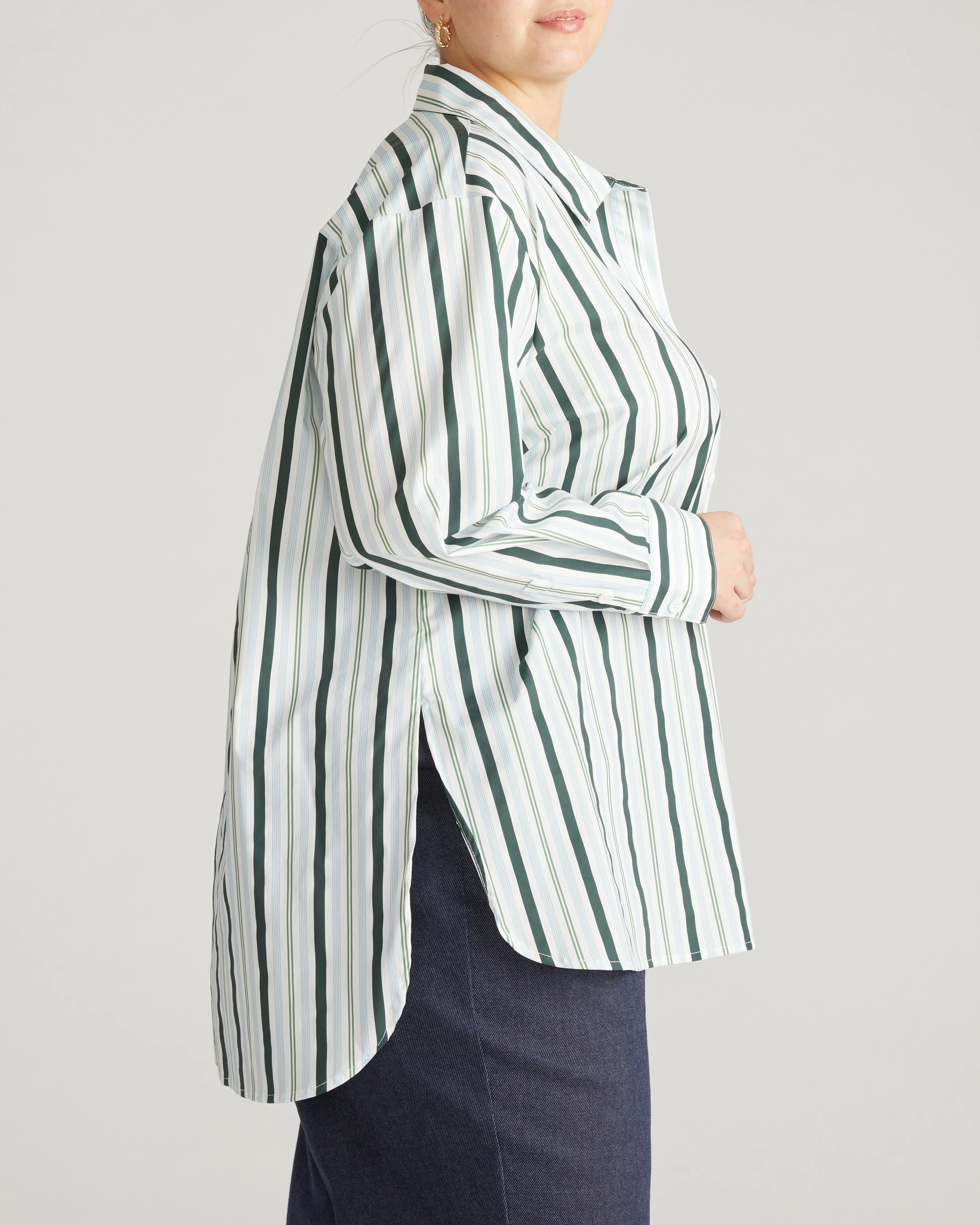 The Artist Poplin Shirt - Forest Green Multi Stripe - Image 7