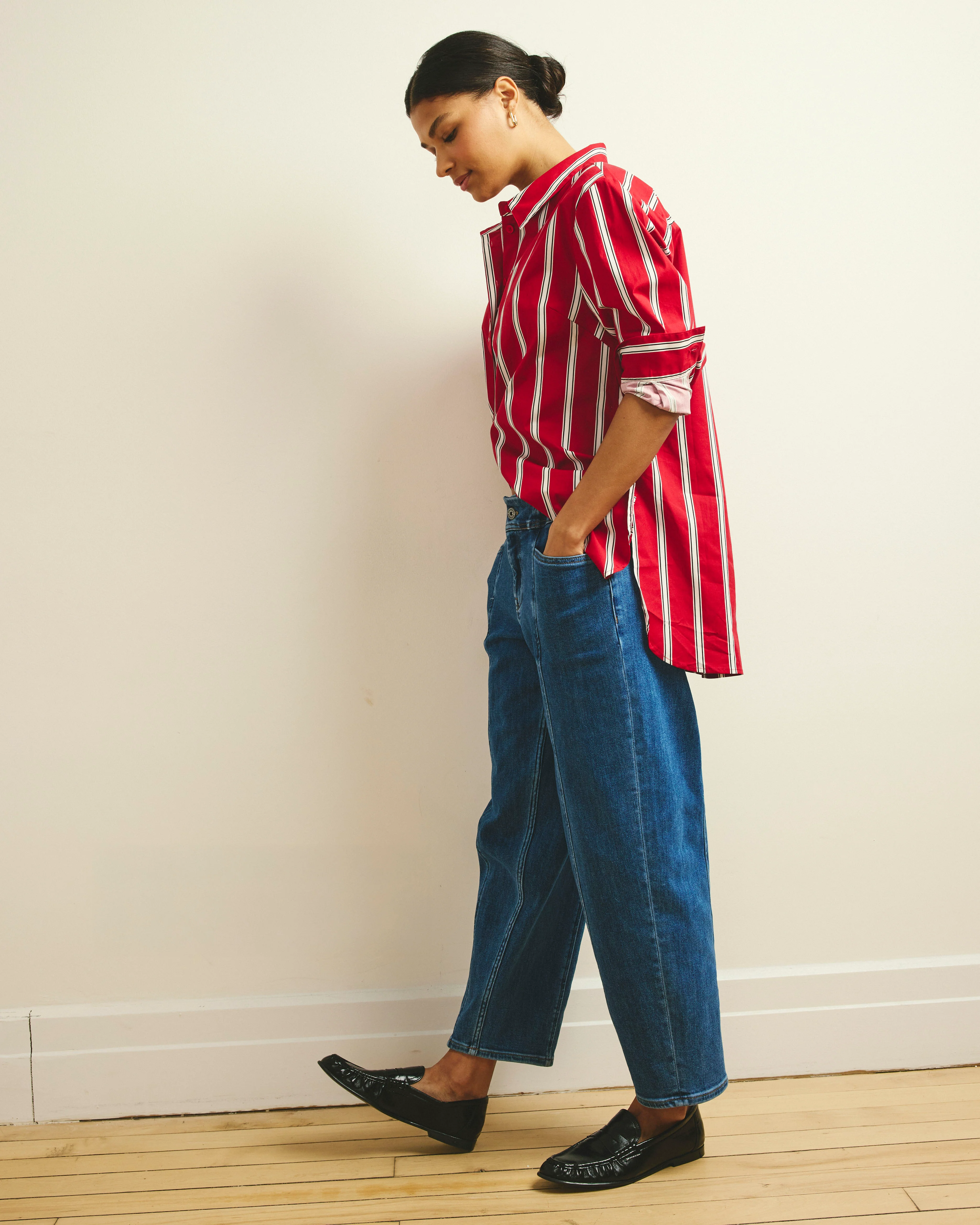 The Artist Poplin Shirt - Red/Black/White Stripe - Image 4