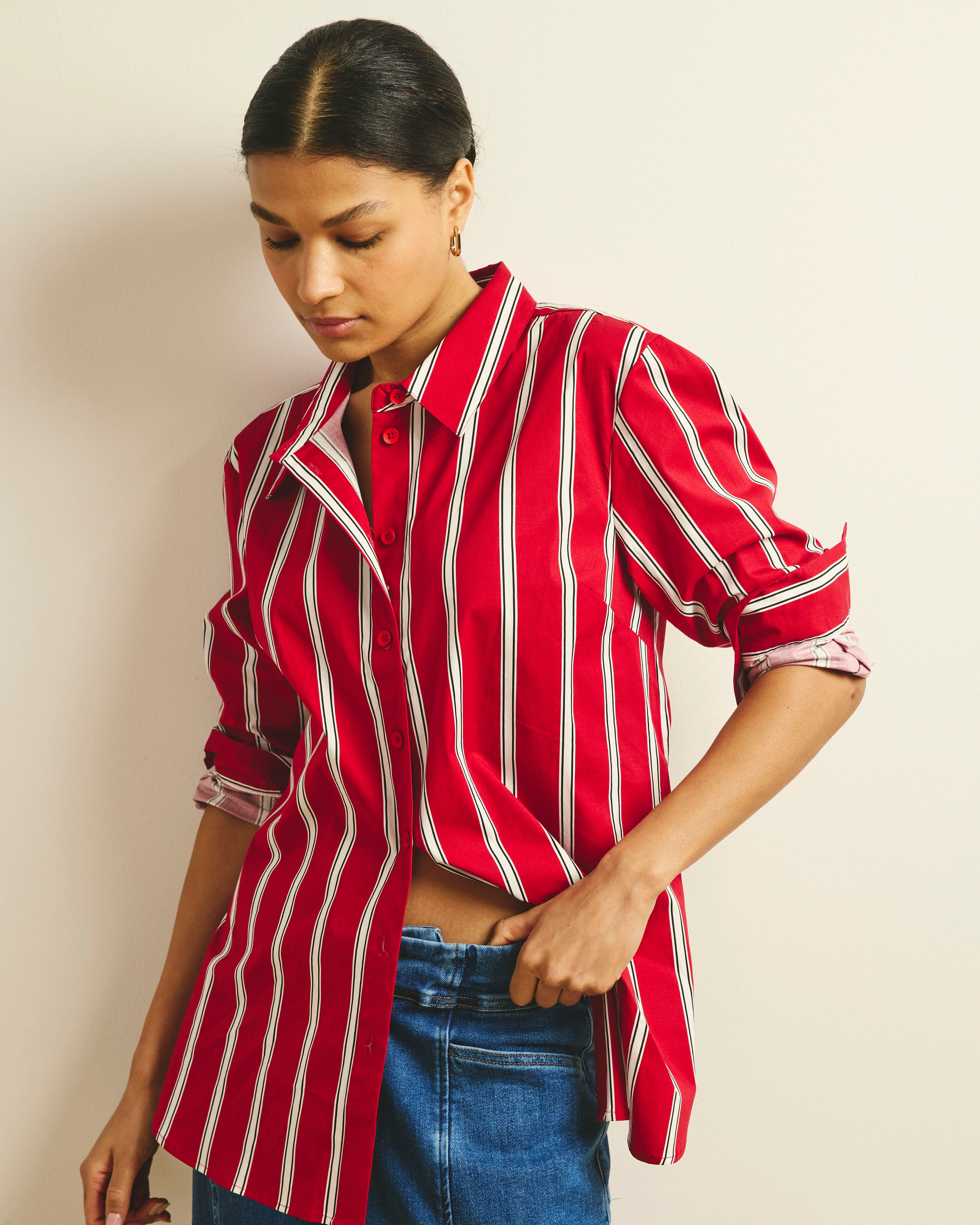 The Artist Poplin Shirt - Red/Black/White Stripe - Image 7