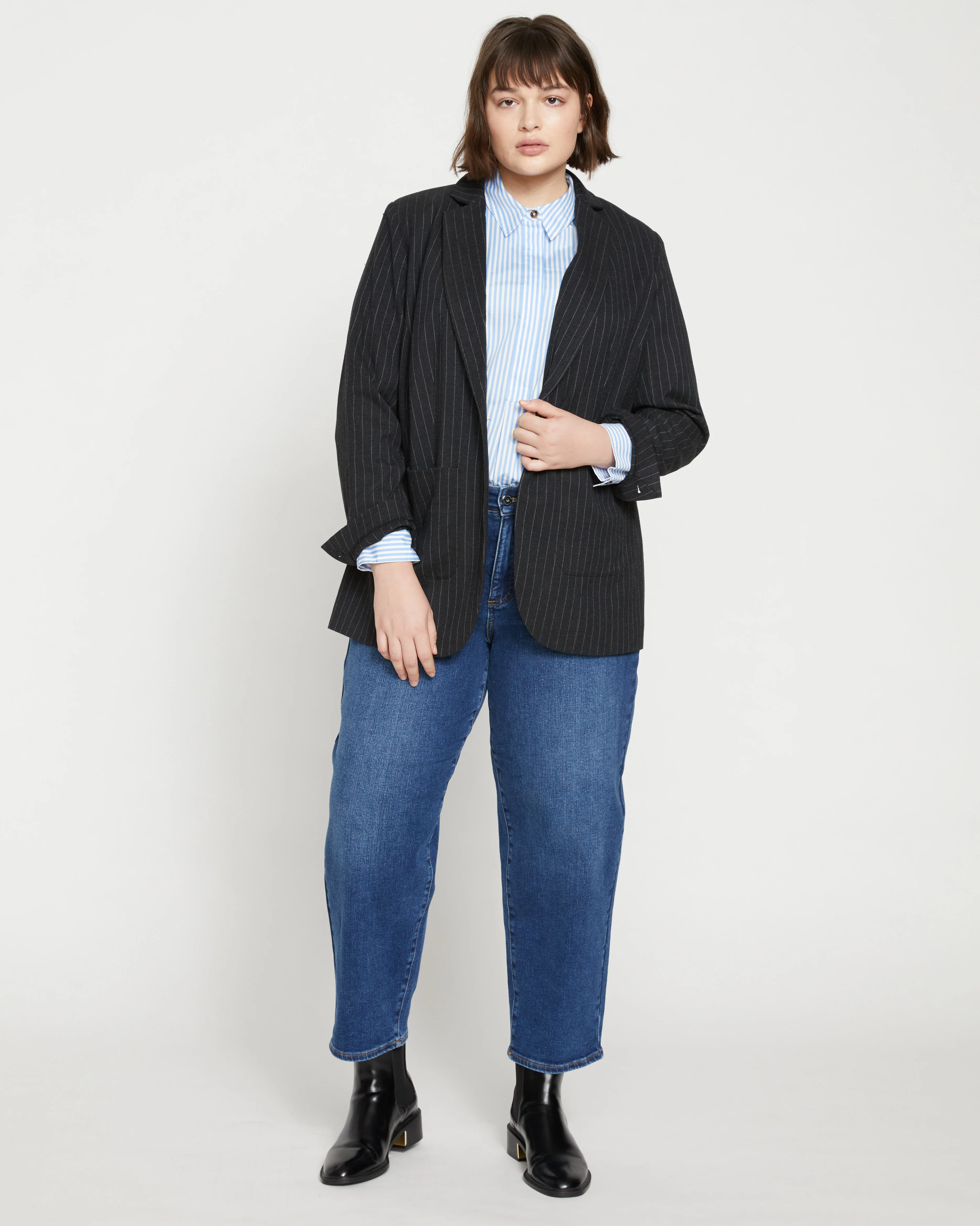 The Pinstripe Blazer - Graphite - Image 7