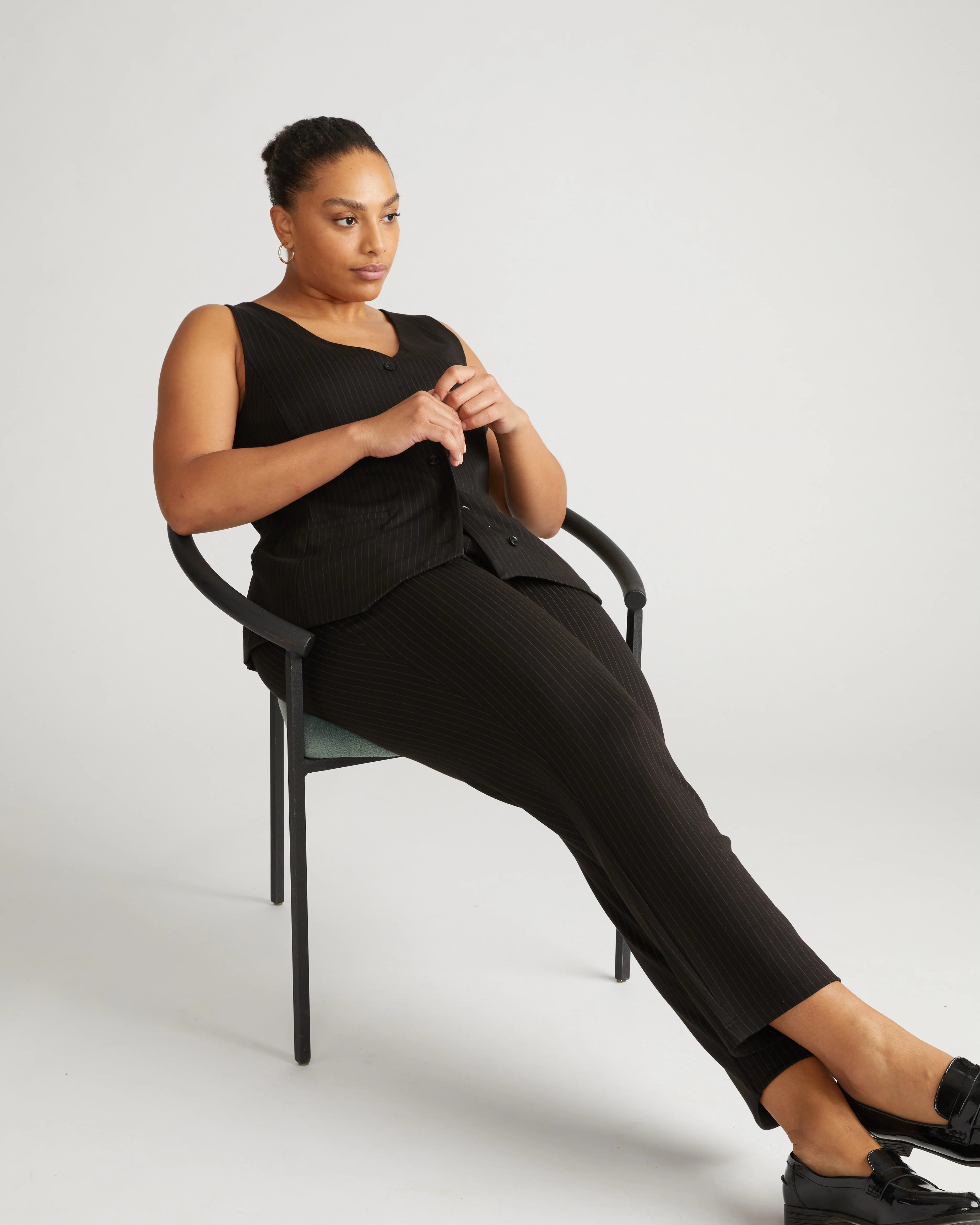 The Tailored Ponte Vest - Slate Pinstripe - Image 3