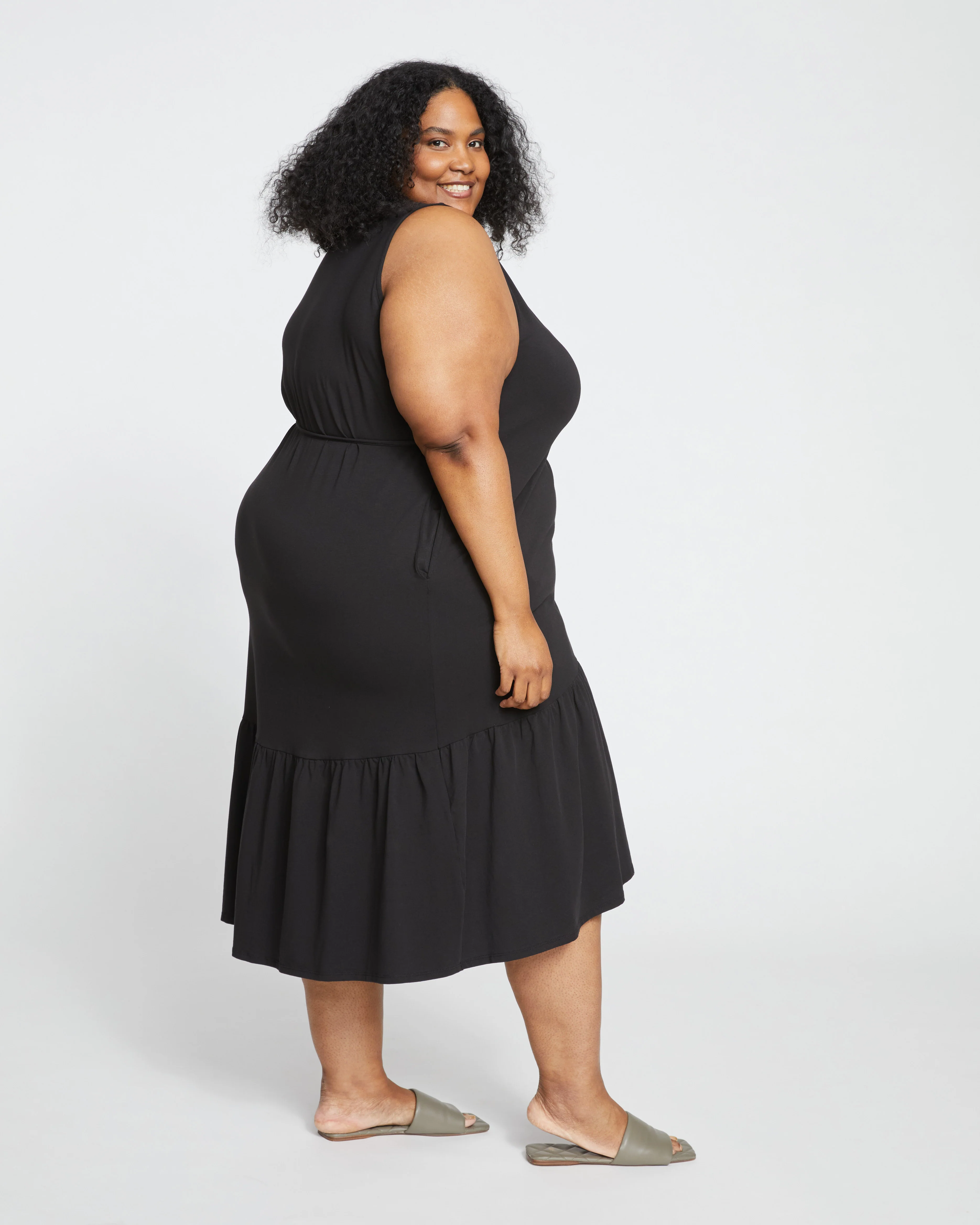 Tiered Twirl Wrap Dress - Black - Image 3