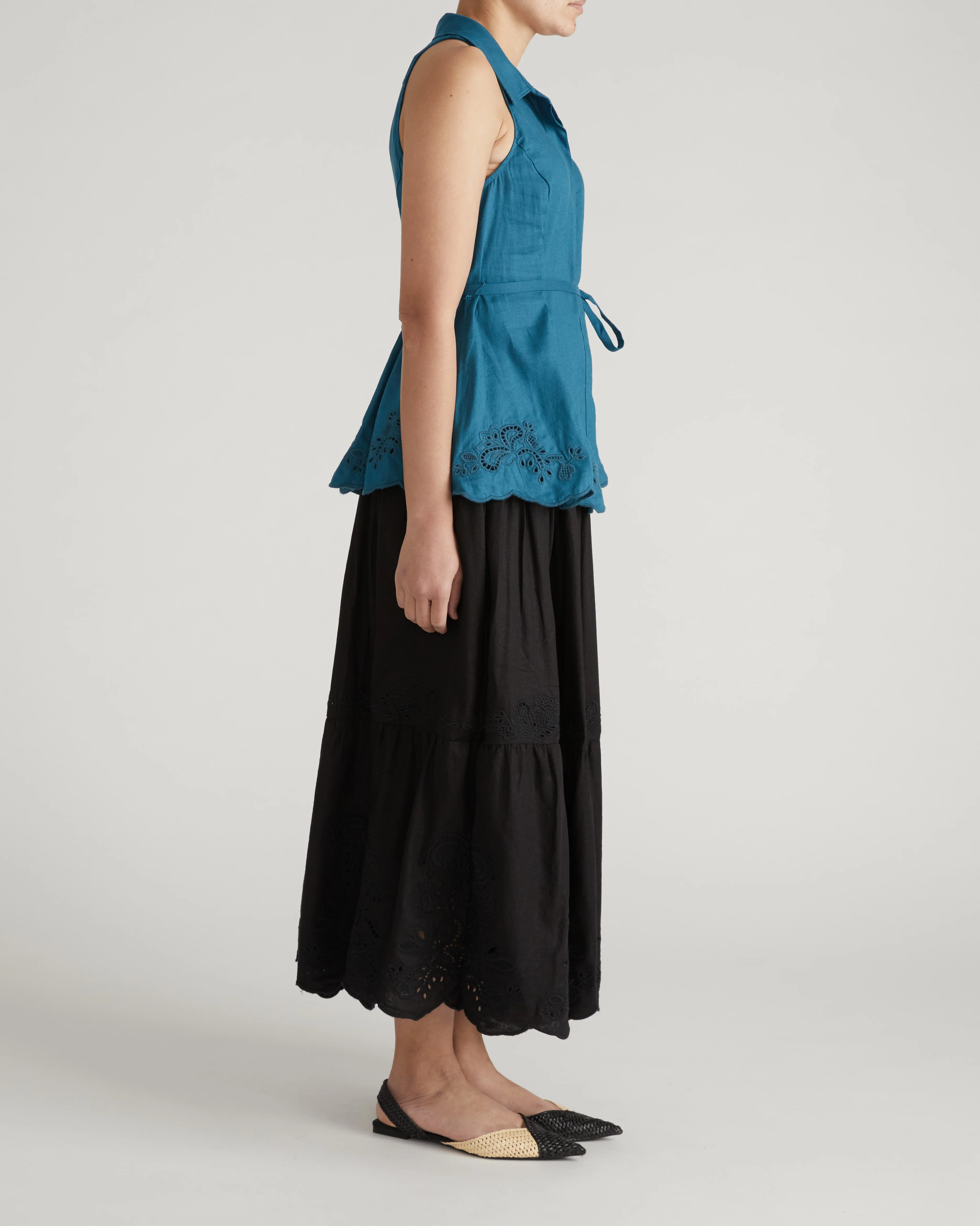 Tosca Embroidered Linen Maxi Skirt - Black - Image 5